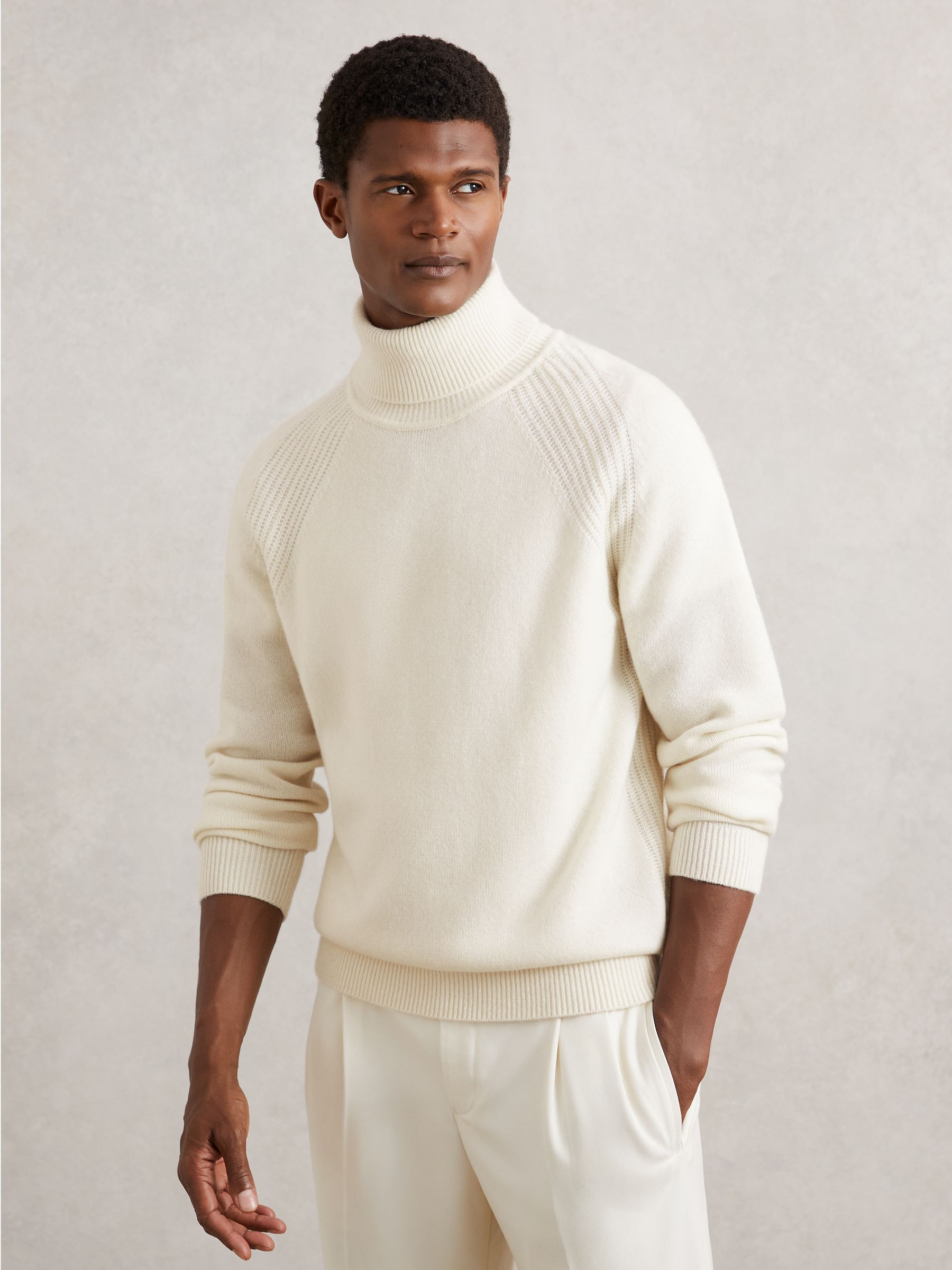Wool-Cashmere Roll-Neck Jumper in Off White - Image 3 of 6