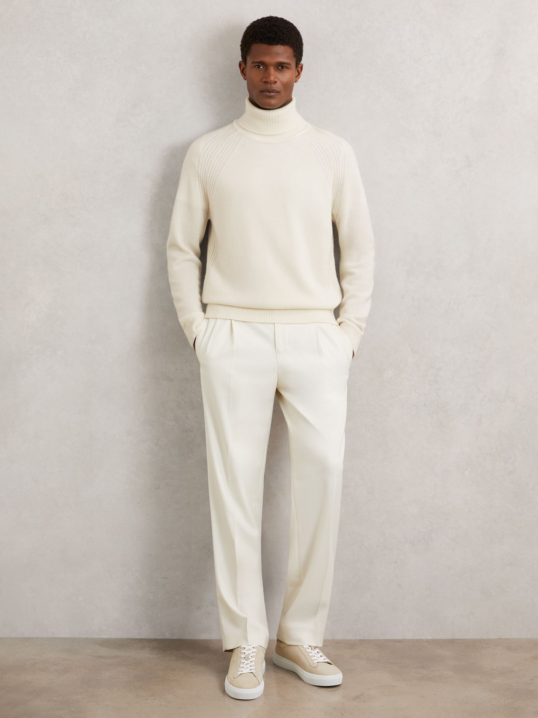 Wool-Cashmere Roll-Neck Jumper in Off White - Image 4 of 6
