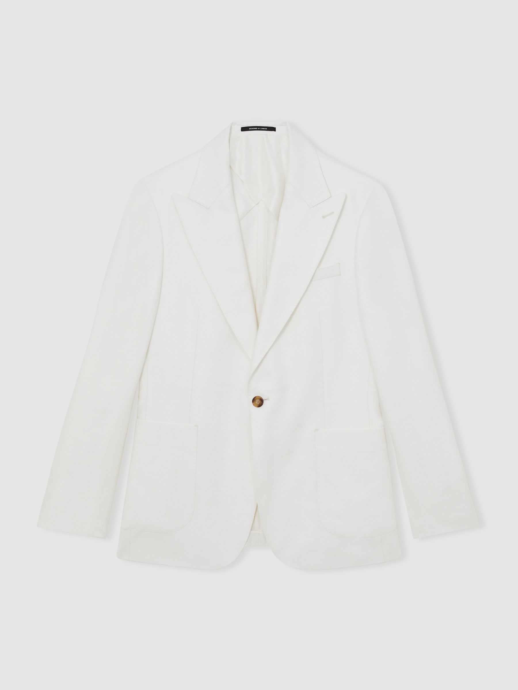 Slim Fit Lyocell Linen Single Breasted Suit Blazer in White - Image 2 of 8