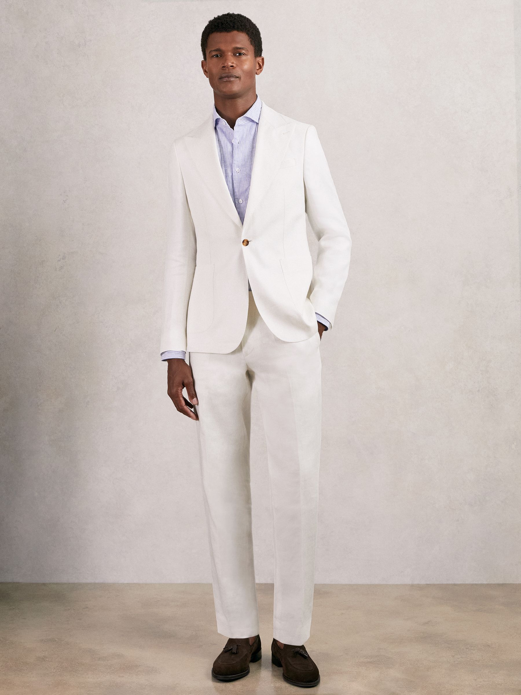 Slim Fit Lyocell Linen Single Breasted Suit Blazer in White - Image 3 of 8