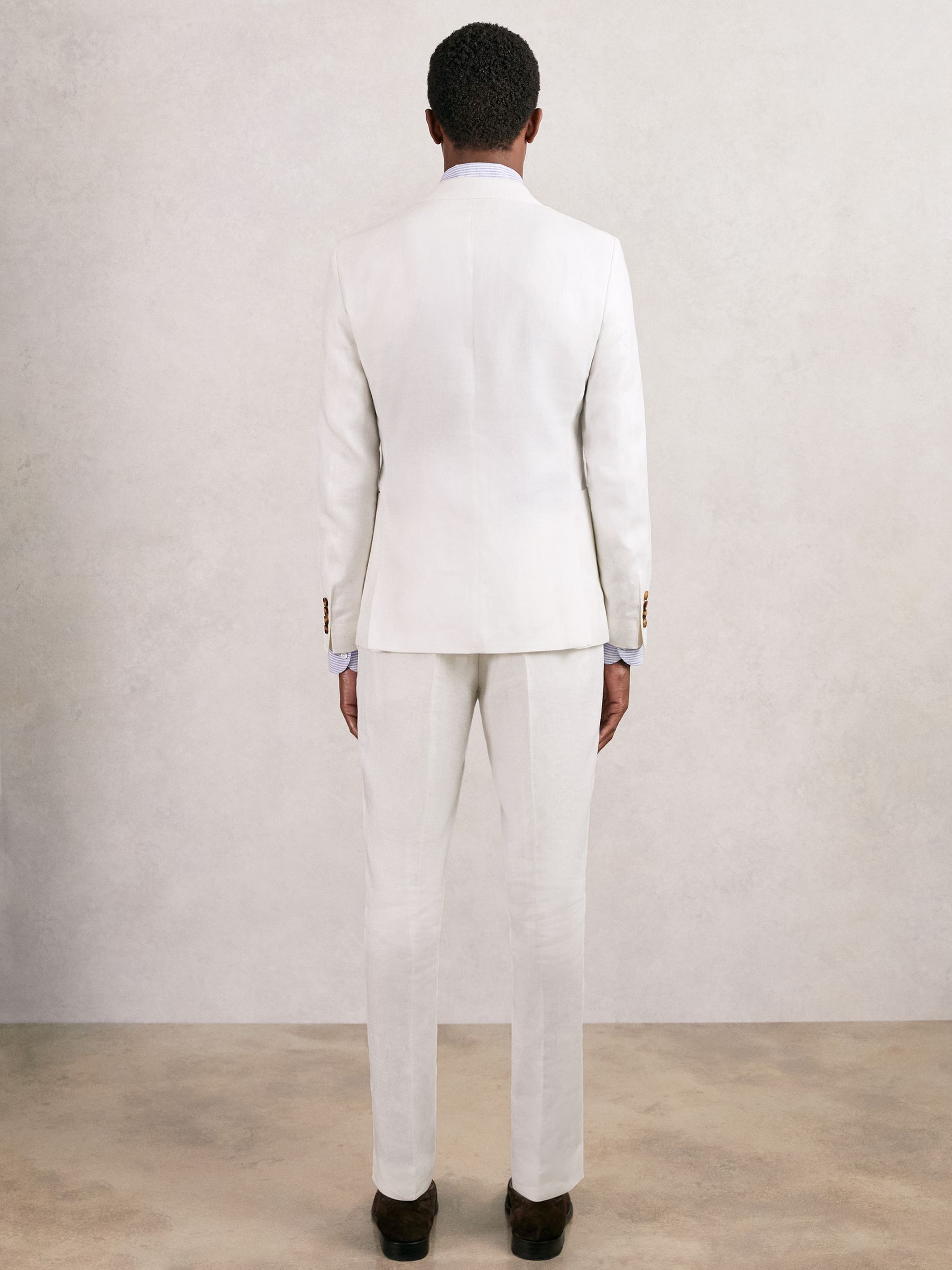 Slim Fit Lyocell Linen Single Breasted Suit Blazer in White - Image 6 of 8