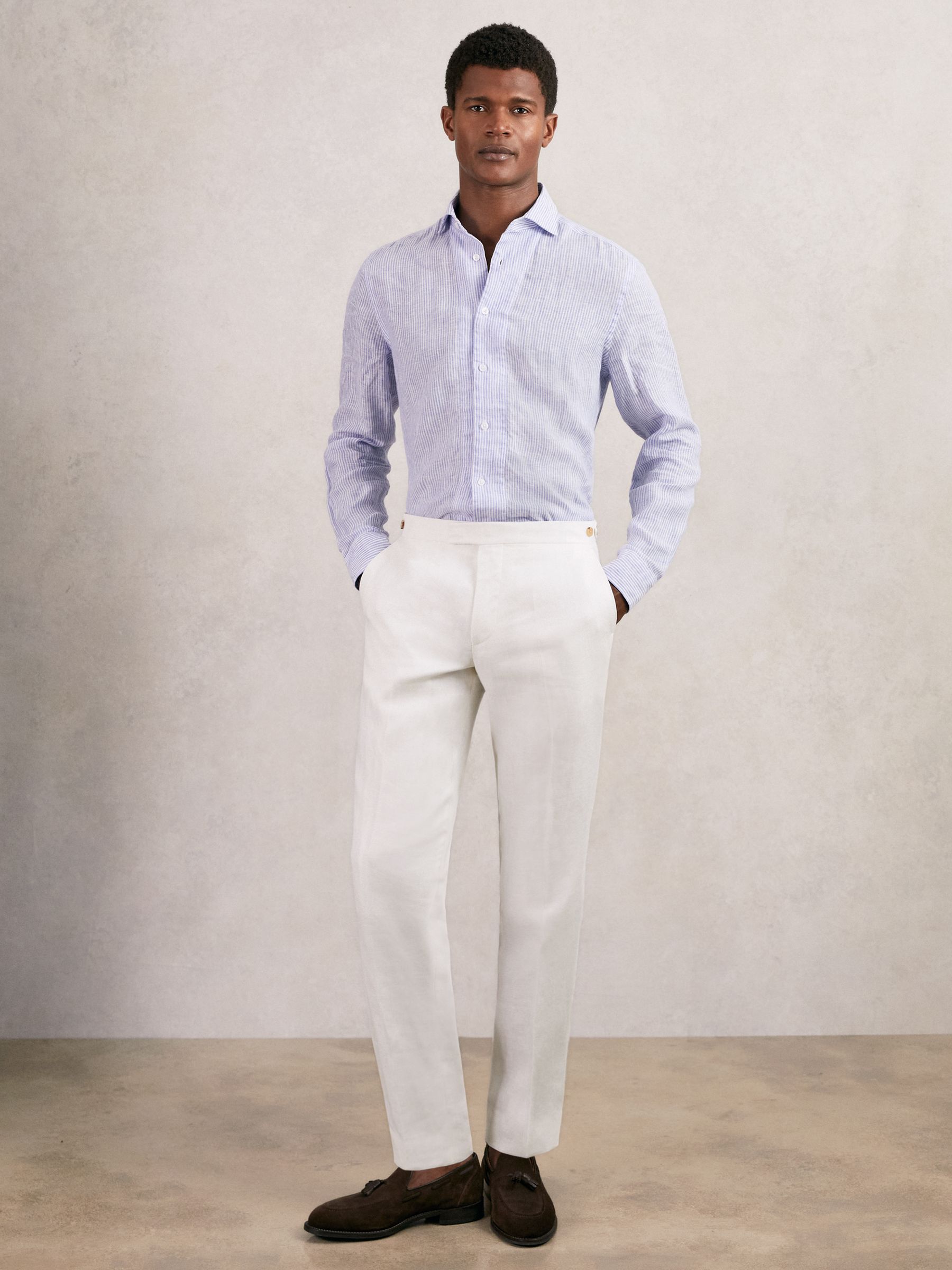 Slim Fit Lyocell Linen Suit Trousers in White - Image 1 of 7