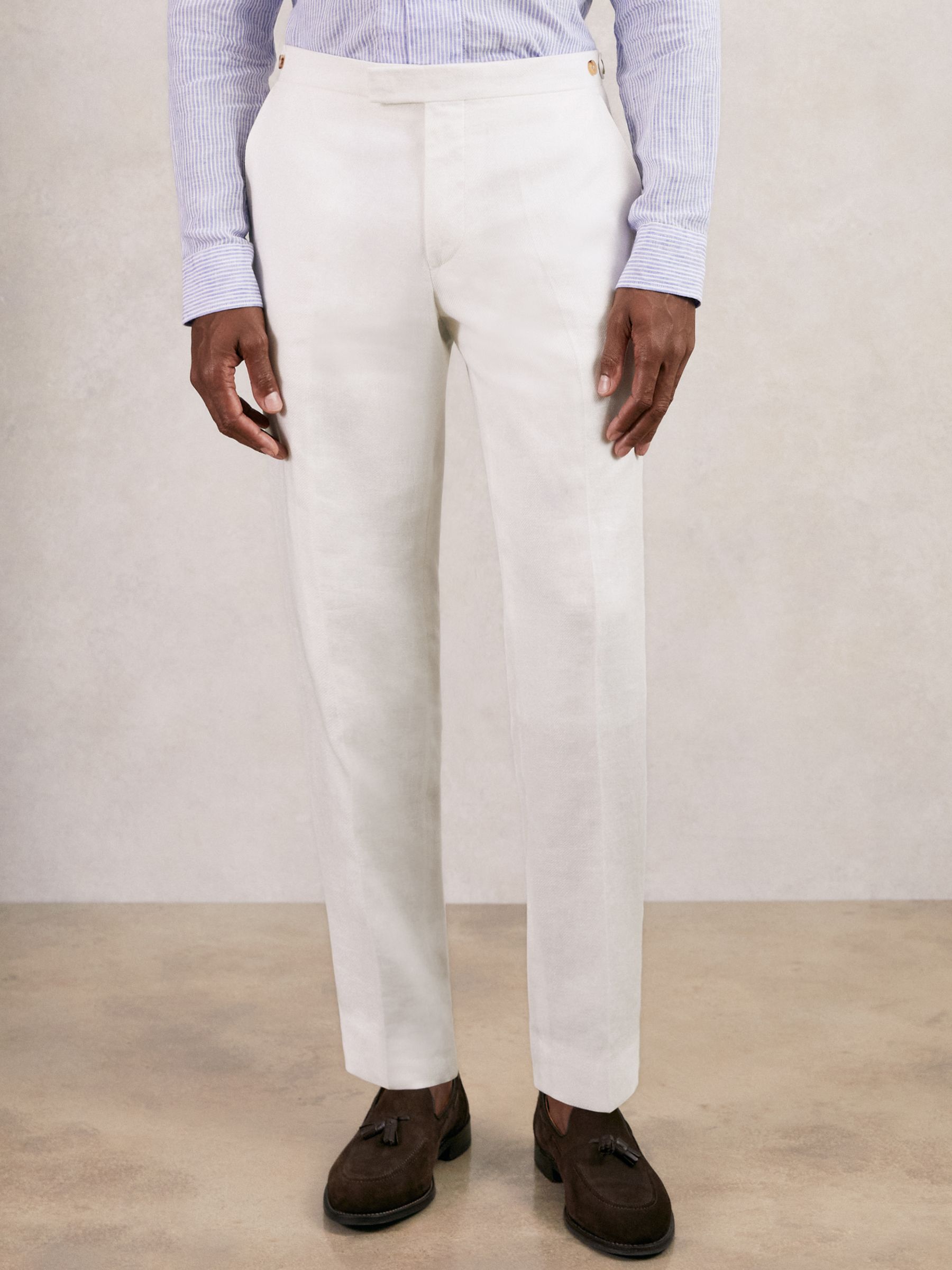 Slim Fit Lyocell Linen Suit Trousers in White - Image 3 of 7
