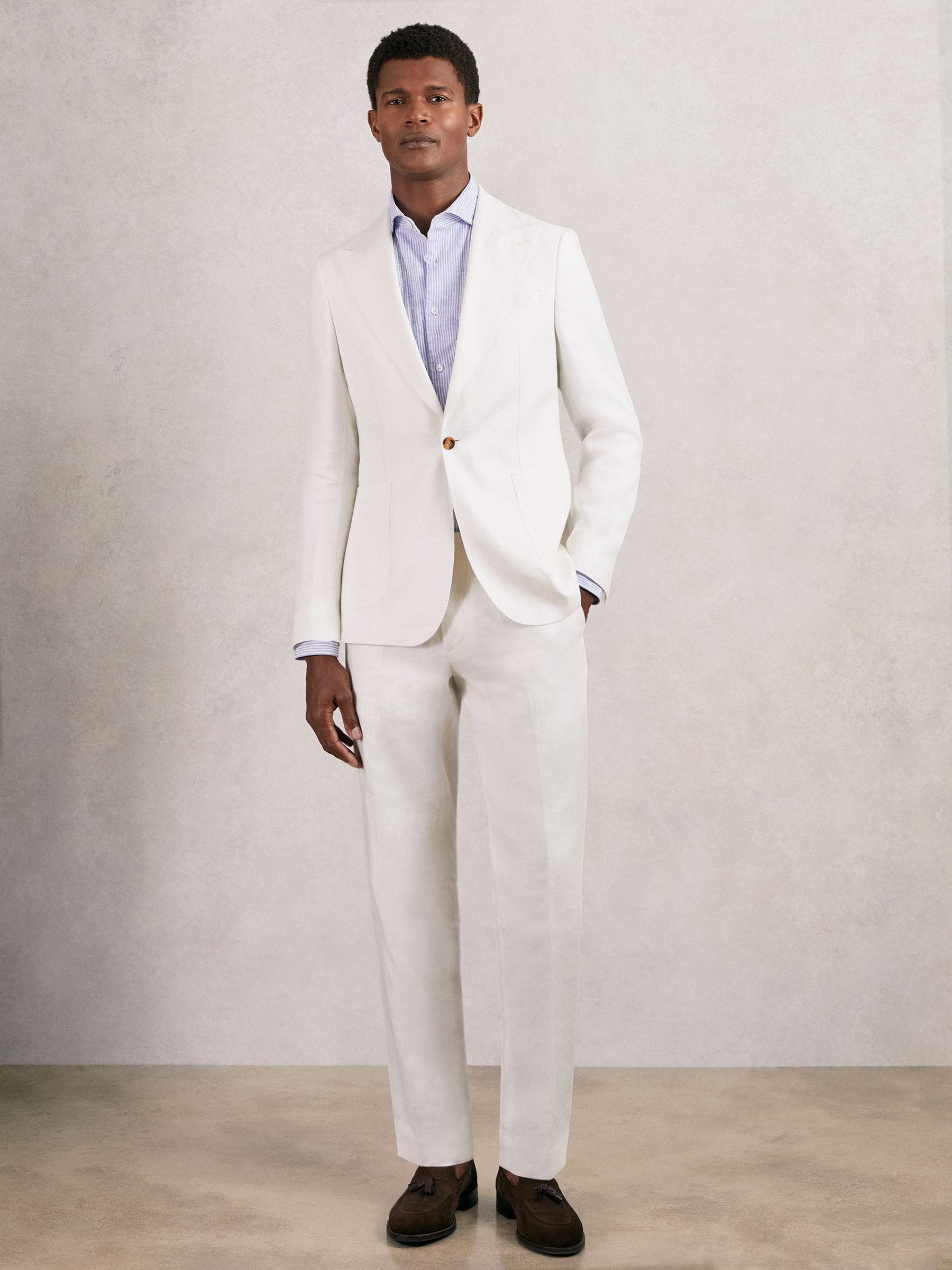 Slim Fit Lyocell Linen Suit Trousers in White - Image 4 of 7