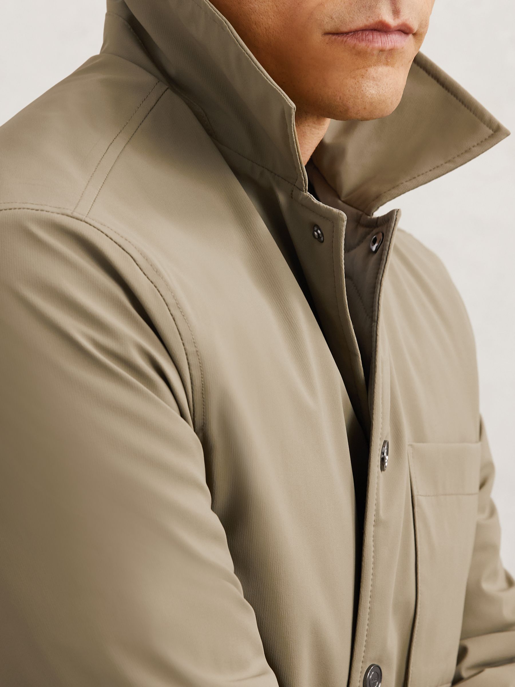 Lightly-Padded Patch-Pocket Overshirt in Olive Green - Image 4 of 8
