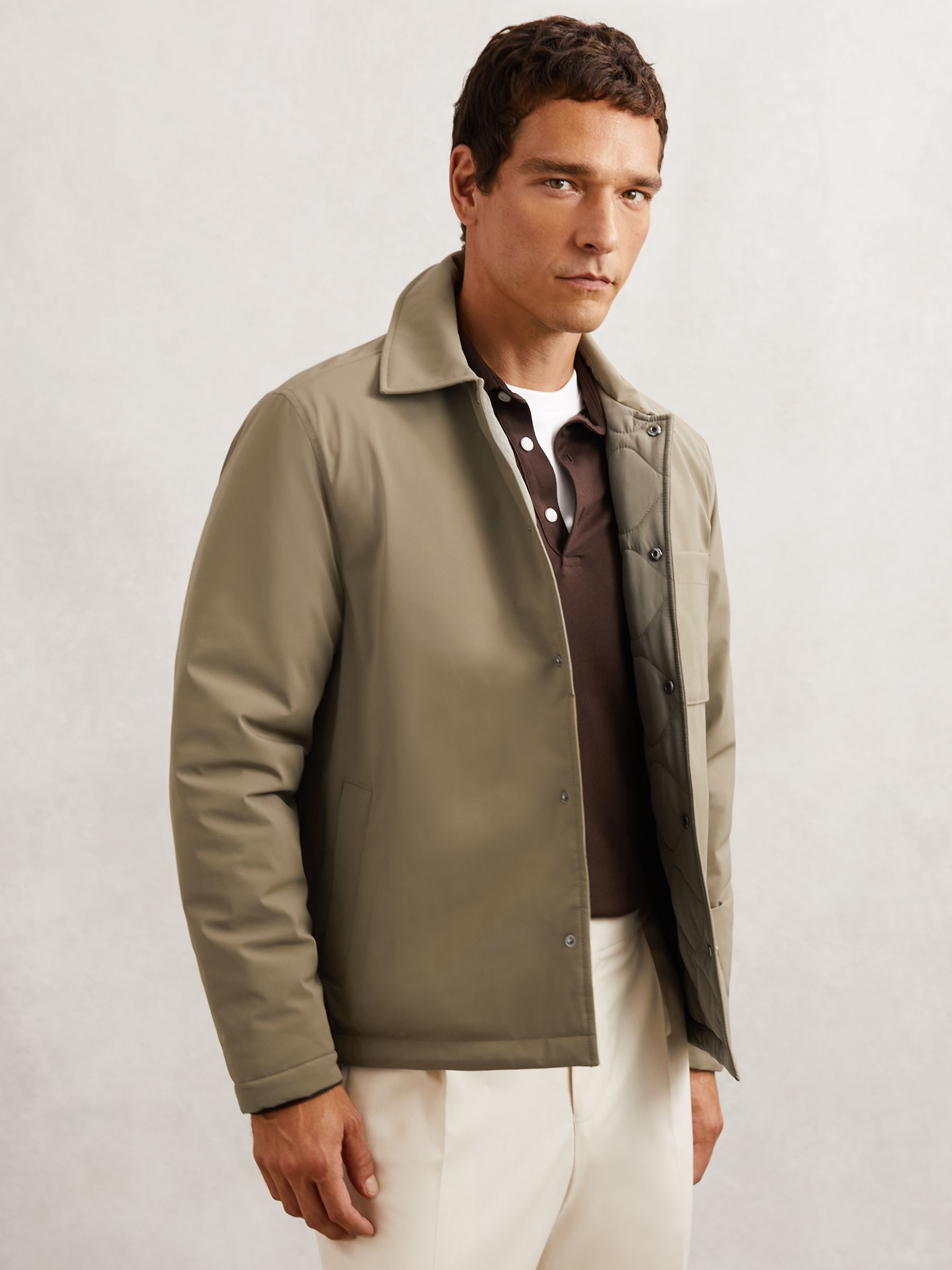 Lightly-Padded Patch-Pocket Overshirt in Olive Green - image 5