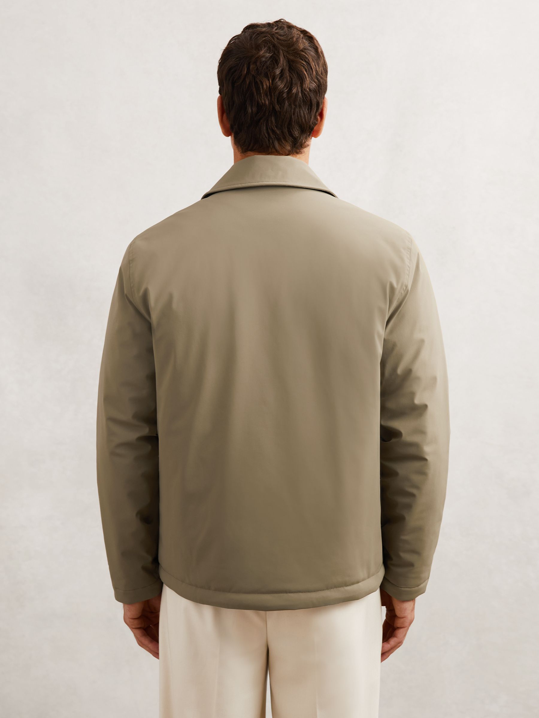 Lightly-Padded Patch-Pocket Overshirt in Olive Green - Image 7 of 8