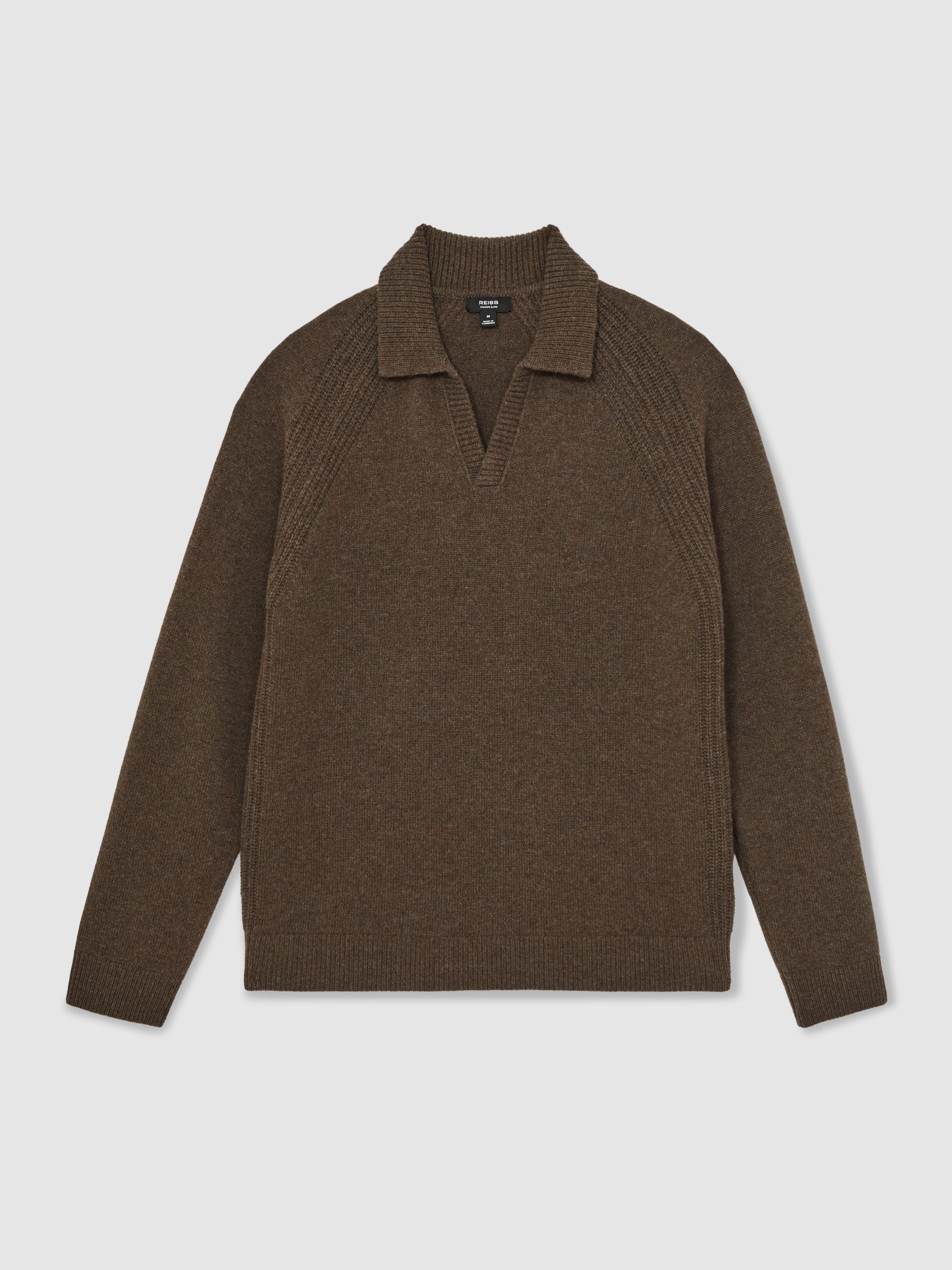 Wool-Cashmere Open-Collar Jumper in Pecan Brown - Image 2 of 6