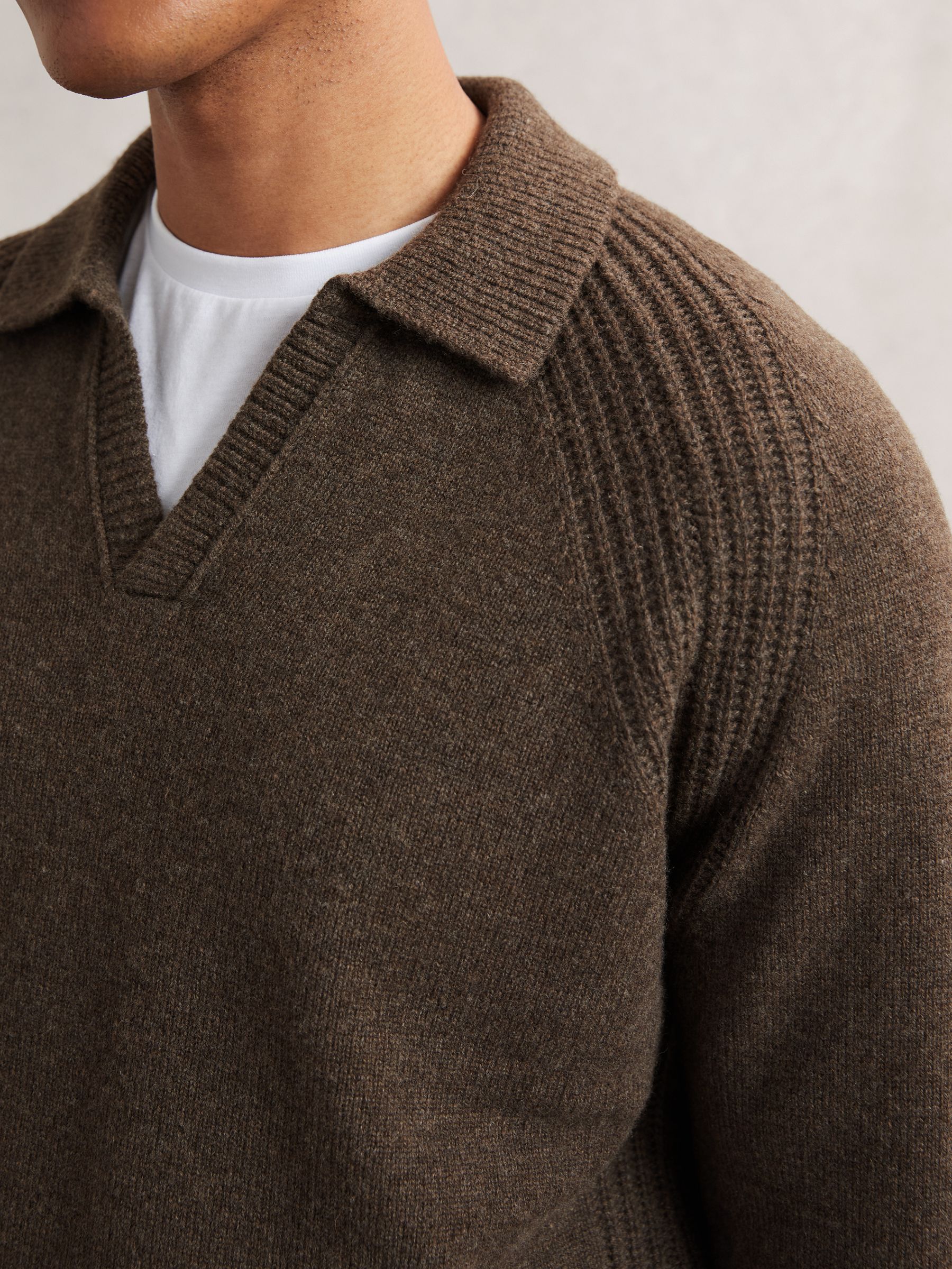 Wool-Cashmere Open-Collar Jumper in Pecan Brown - Image 3 of 6