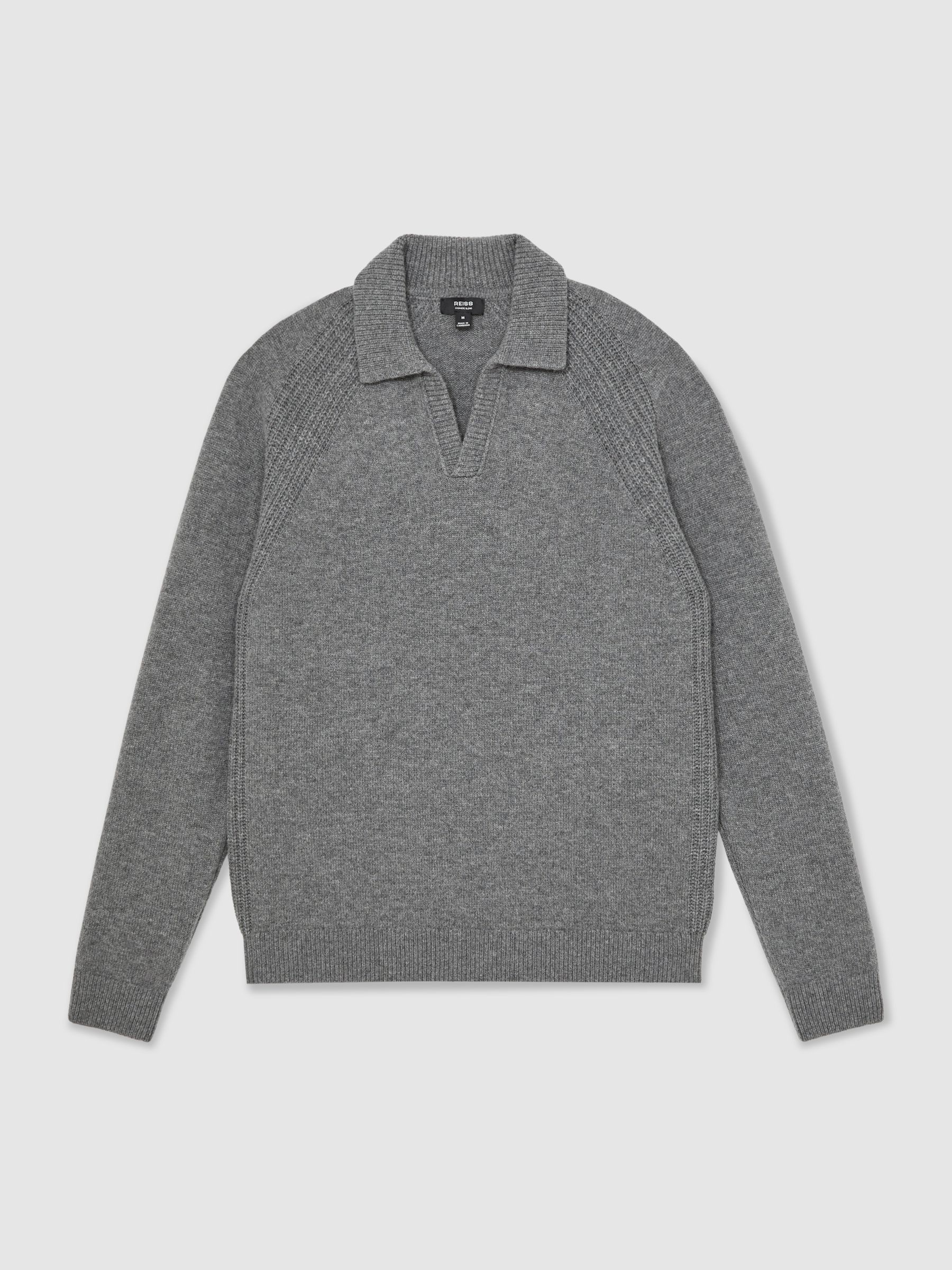 Wool-Cashmere Open-Collar Jumper in Mid Grey Melange - Image 2 of 6
