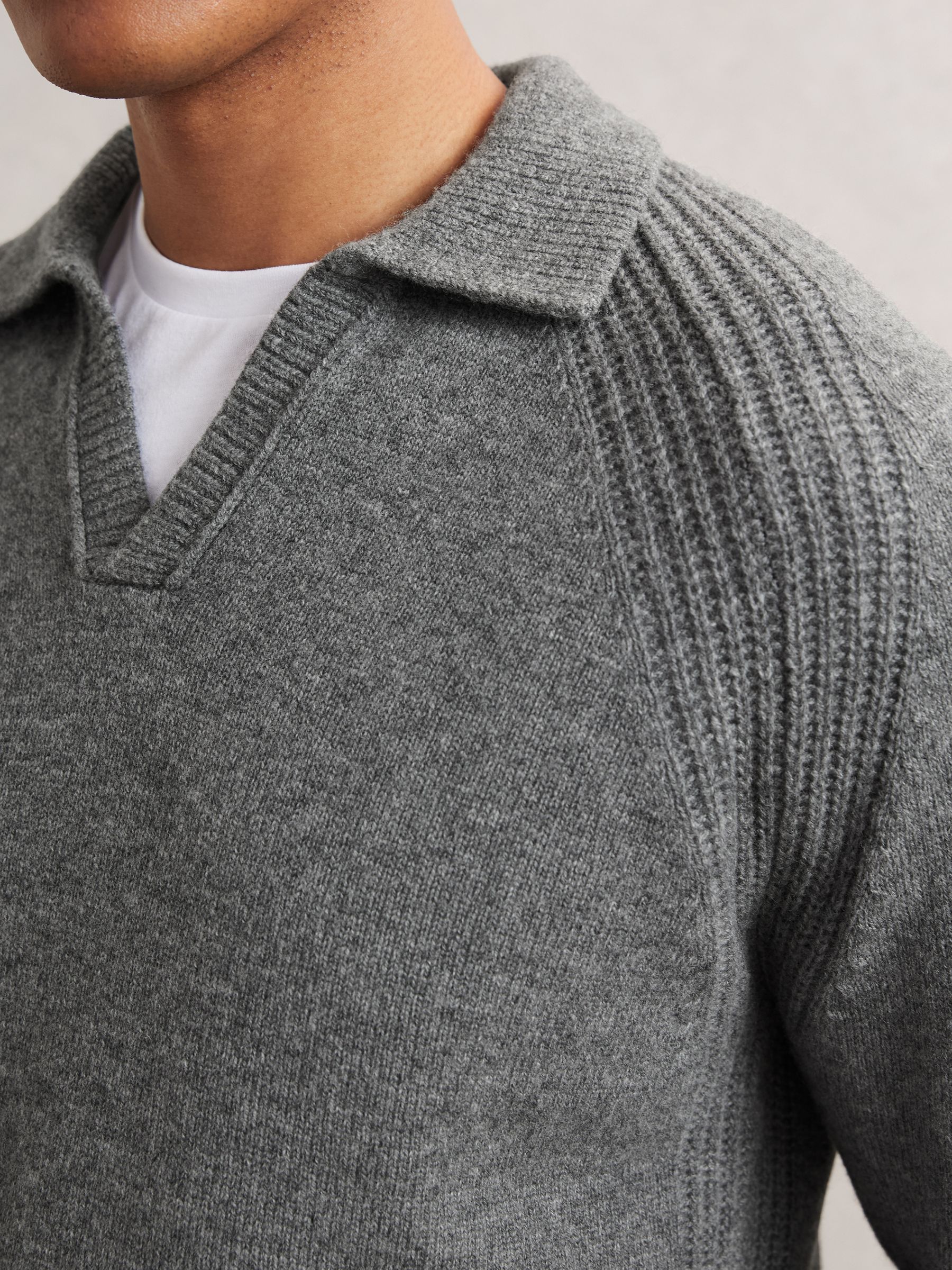 Wool-Cashmere Open-Collar Jumper in Mid Grey Melange - Image 3 of 6