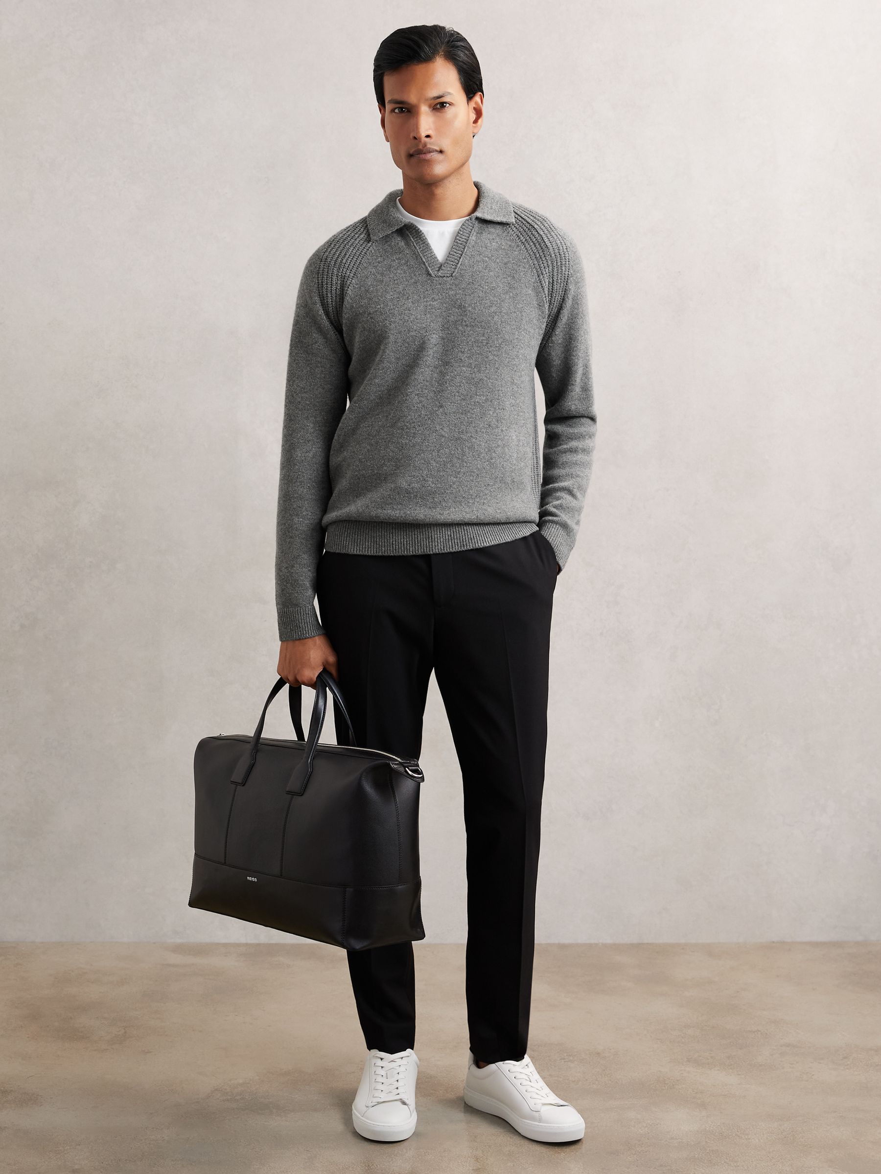 Wool-Cashmere Open-Collar Jumper in Mid Grey Melange - image 5