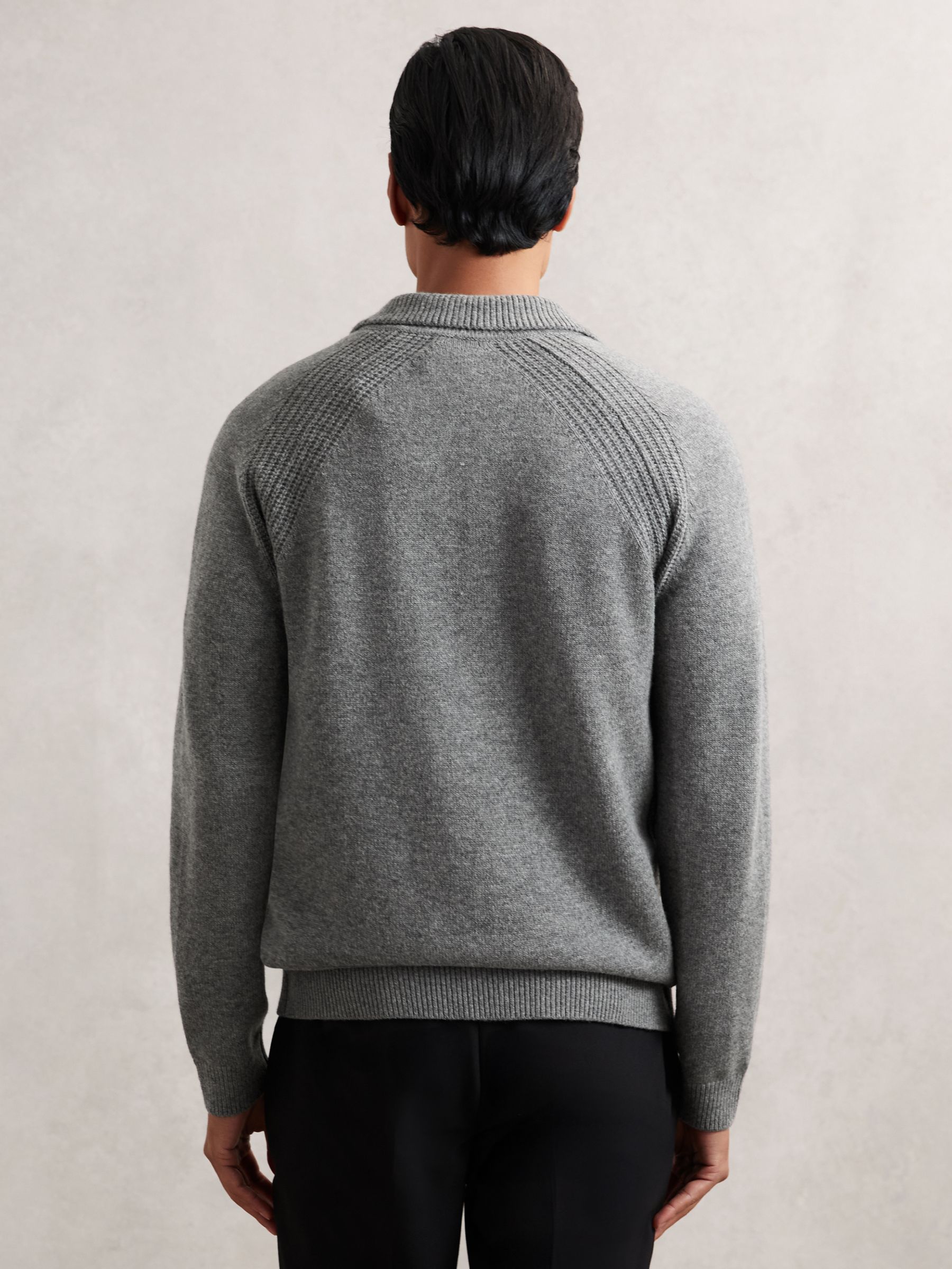 Wool-Cashmere Open-Collar Jumper in Mid Grey Melange - image 4