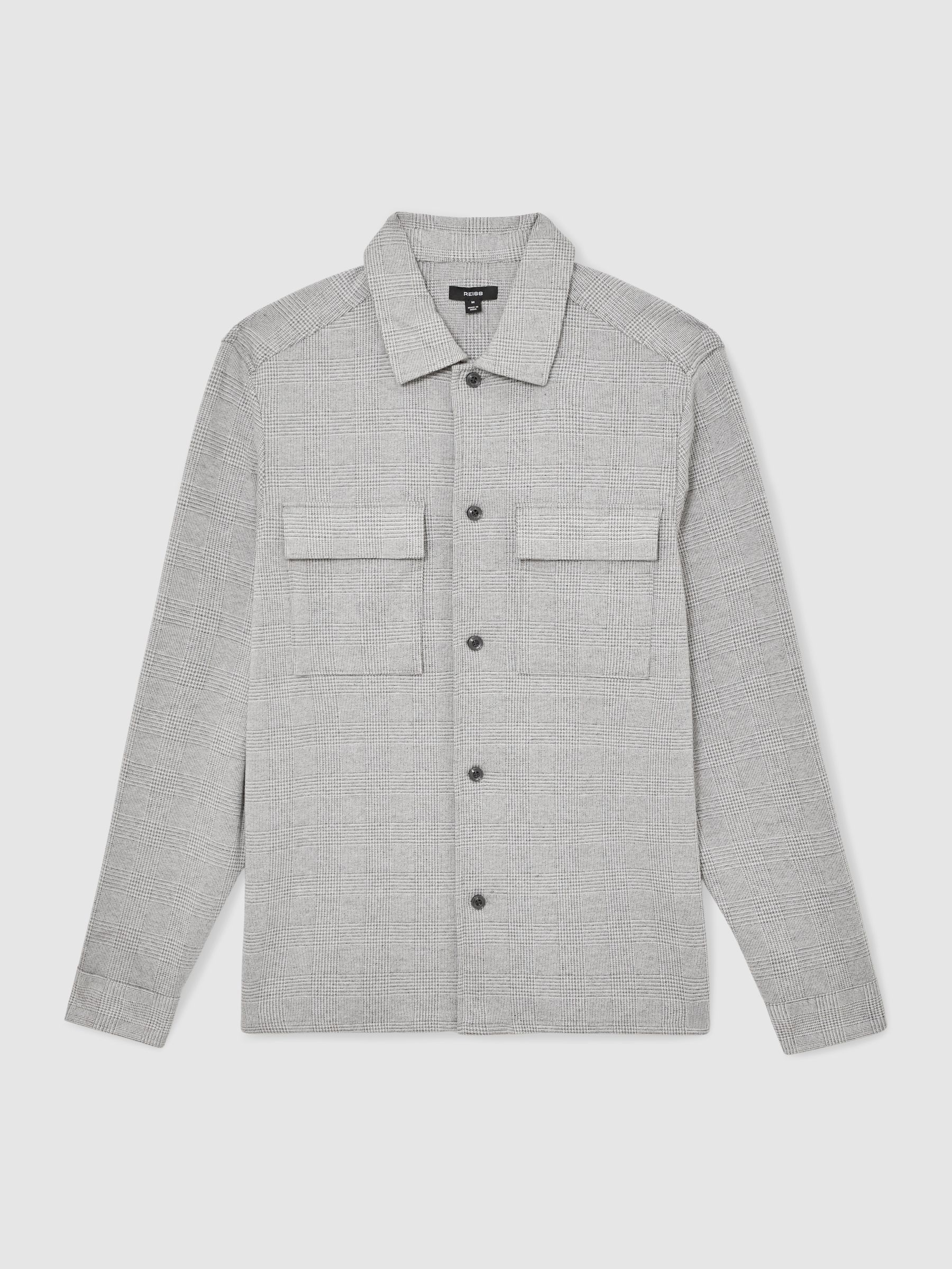 Jersey Check Twin-Pocket Overshirt in Soft Grey - Image 2 of 7