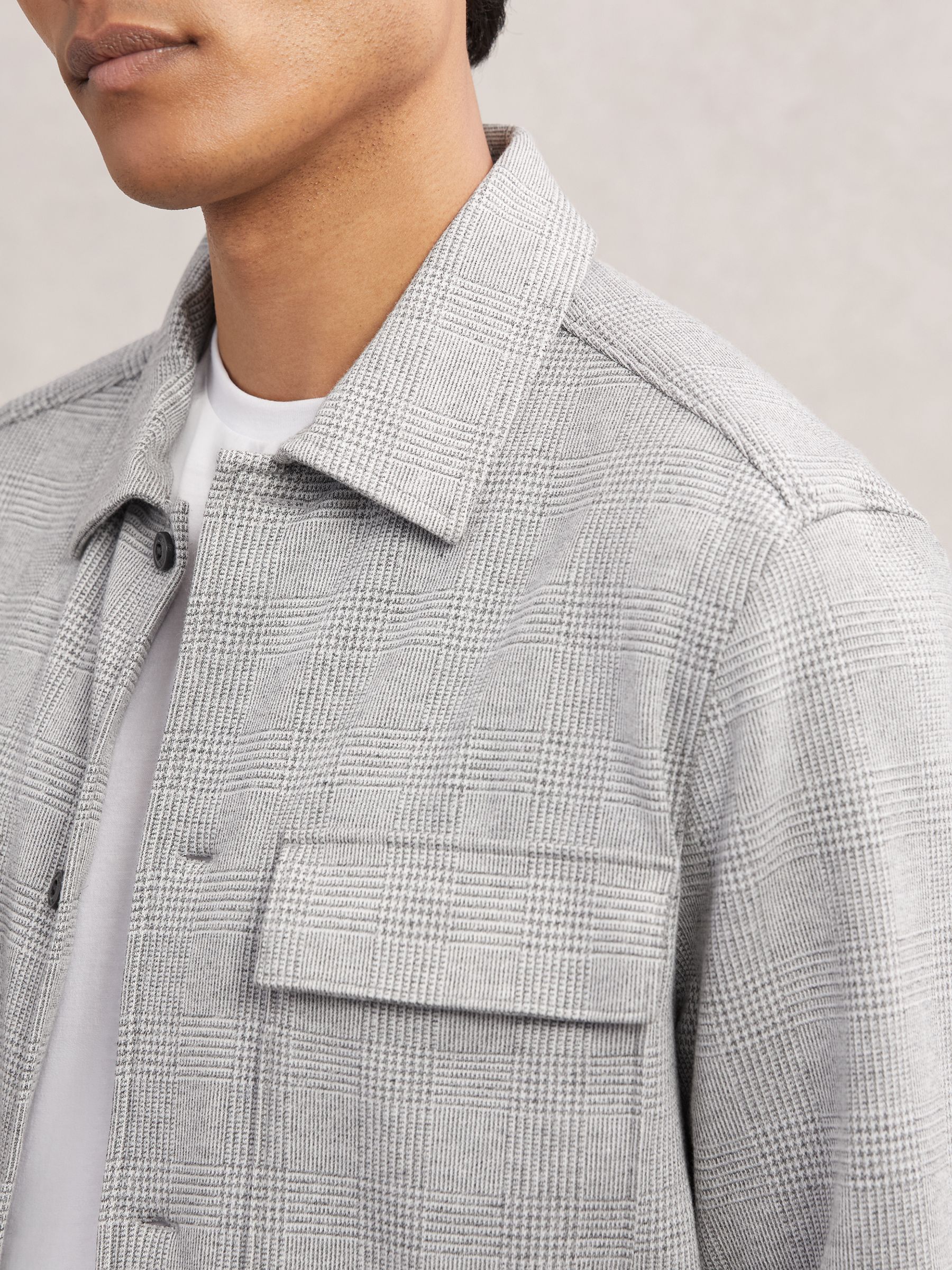 Jersey Check Twin-Pocket Overshirt in Soft Grey - Image 4 of 7