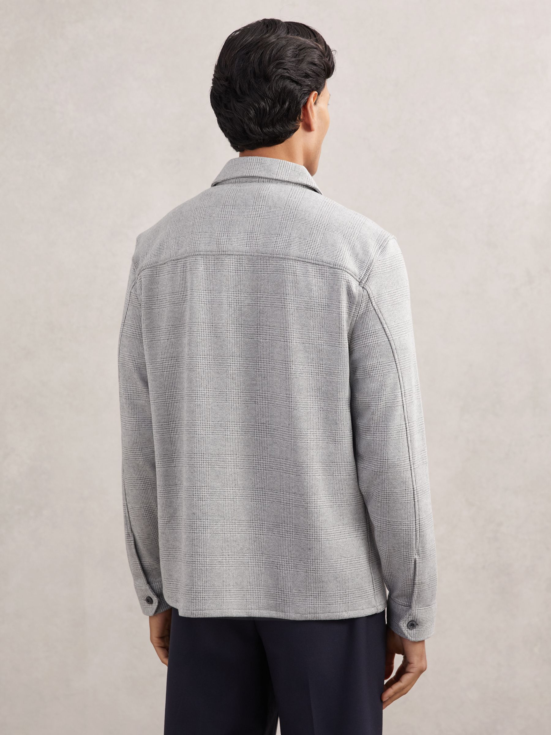 Jersey Check Twin-Pocket Overshirt in Soft Grey - Image 5 of 7
