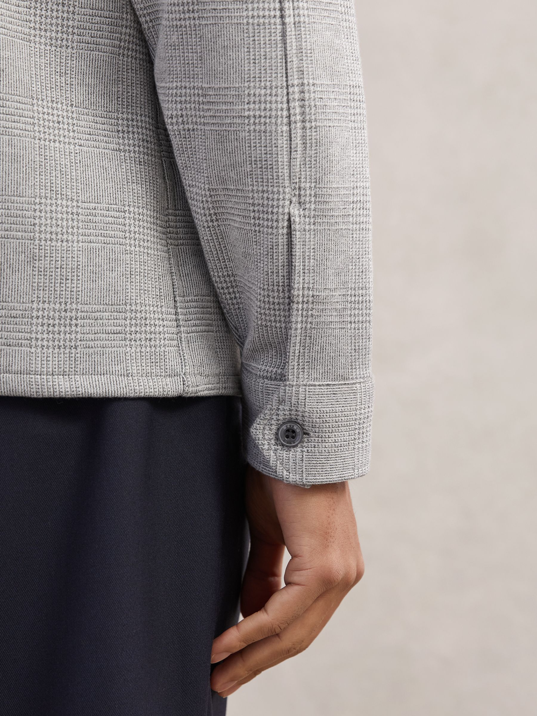 Jersey Check Twin-Pocket Overshirt in Soft Grey - image 4