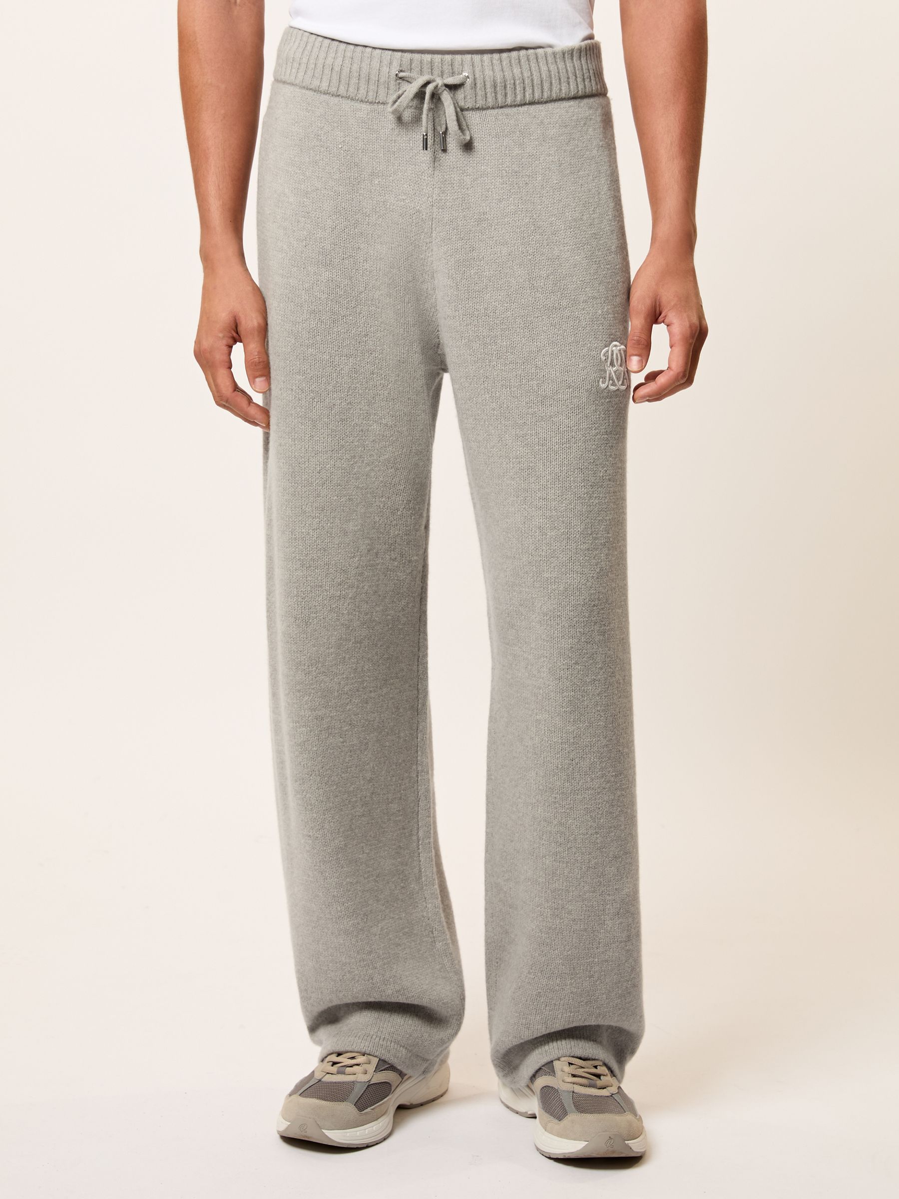Monogram Wool Wide-Leg Knitted Joggers in Grey Melange - image 3