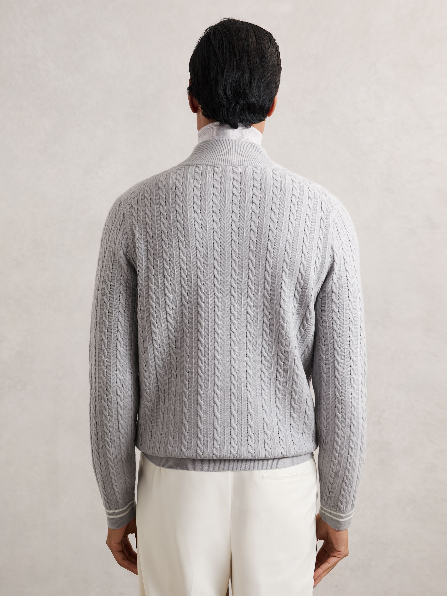 Half-Zip Cable Knit Jumper With Wool in Soft Blue - image 4