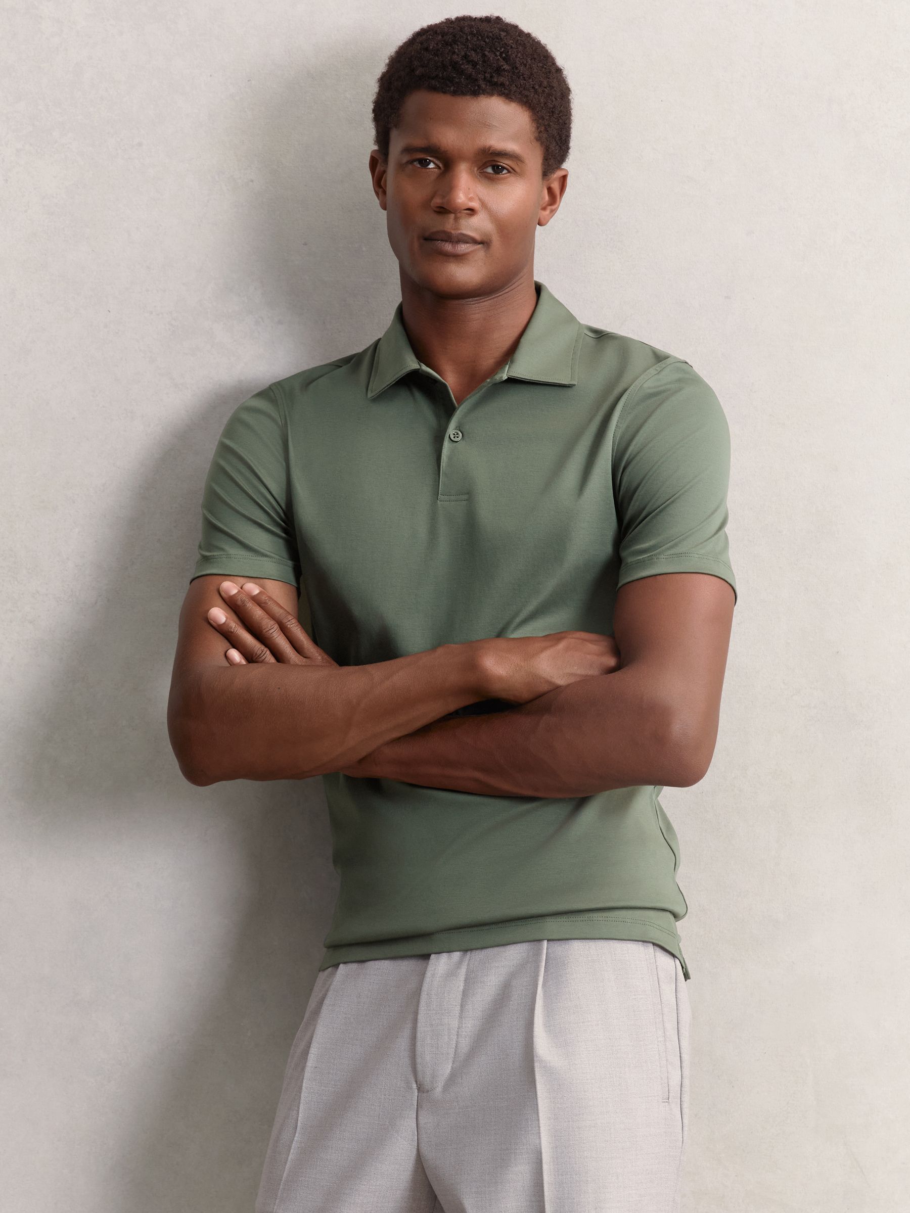 Air-Water Cotton Polo Shirt in Kale Green - Image 1 of 6