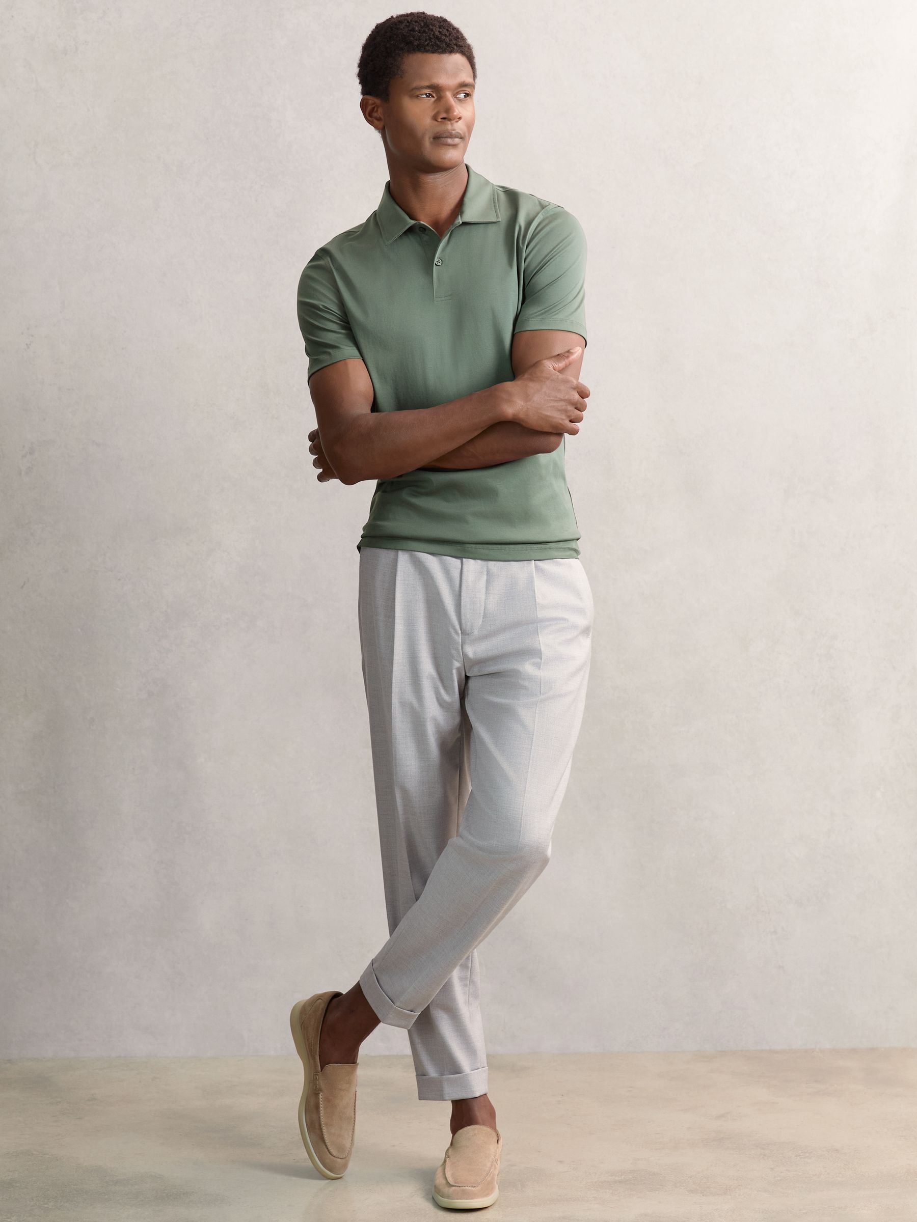 Air-Water Cotton Polo Shirt in Kale Green - Image 3 of 6