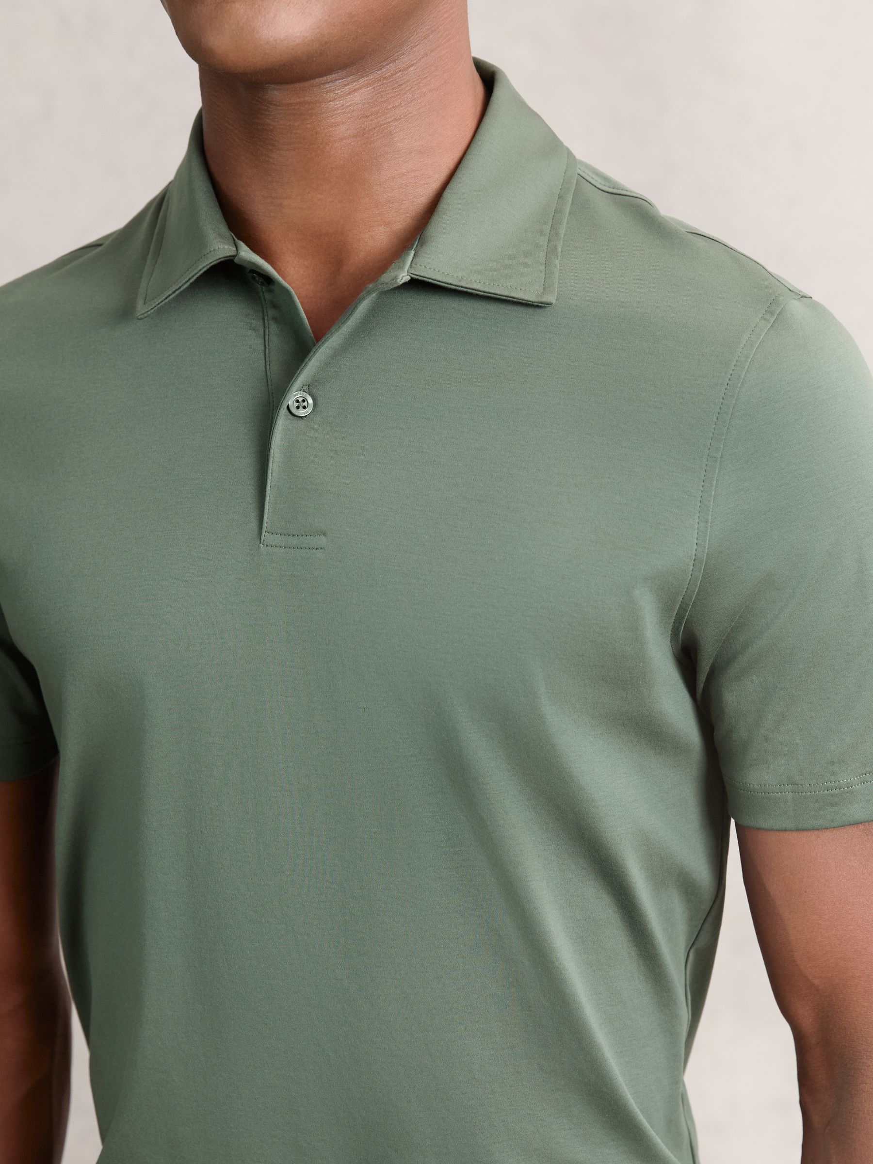 Air-Water Cotton Polo Shirt in Kale Green - Image 4 of 6