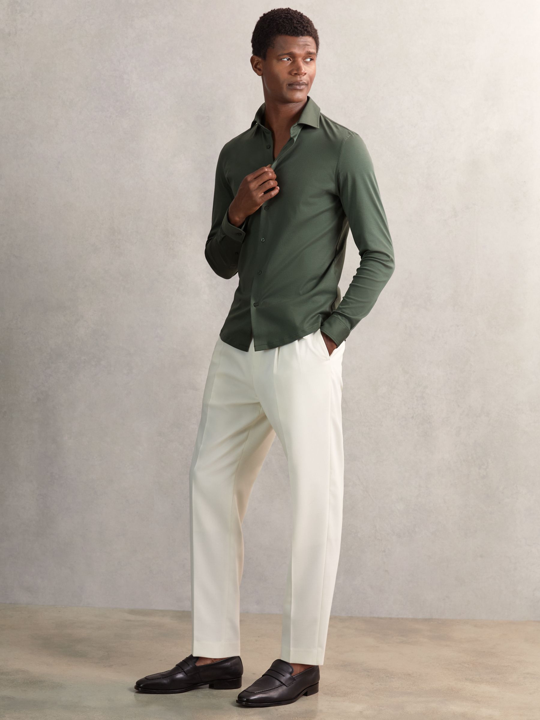 Air-Water Cotton Button-Through Shirt in Kale Green - Image 3 of 6