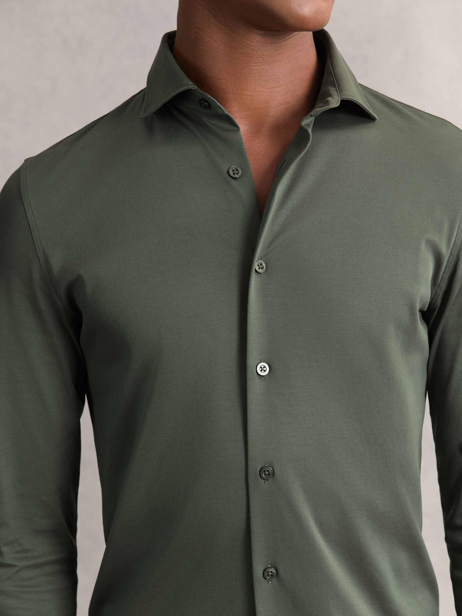 Air-Water Cotton Button-Through Shirt in Kale Green - Image 4 of 6