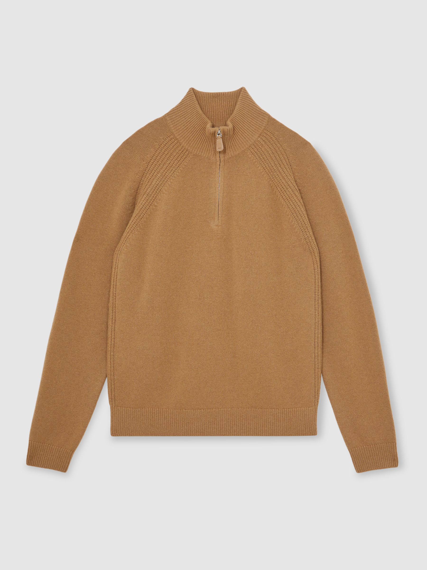 Wool And Cashmere Half-Zip Jumper in Camel - Image 2 of 6