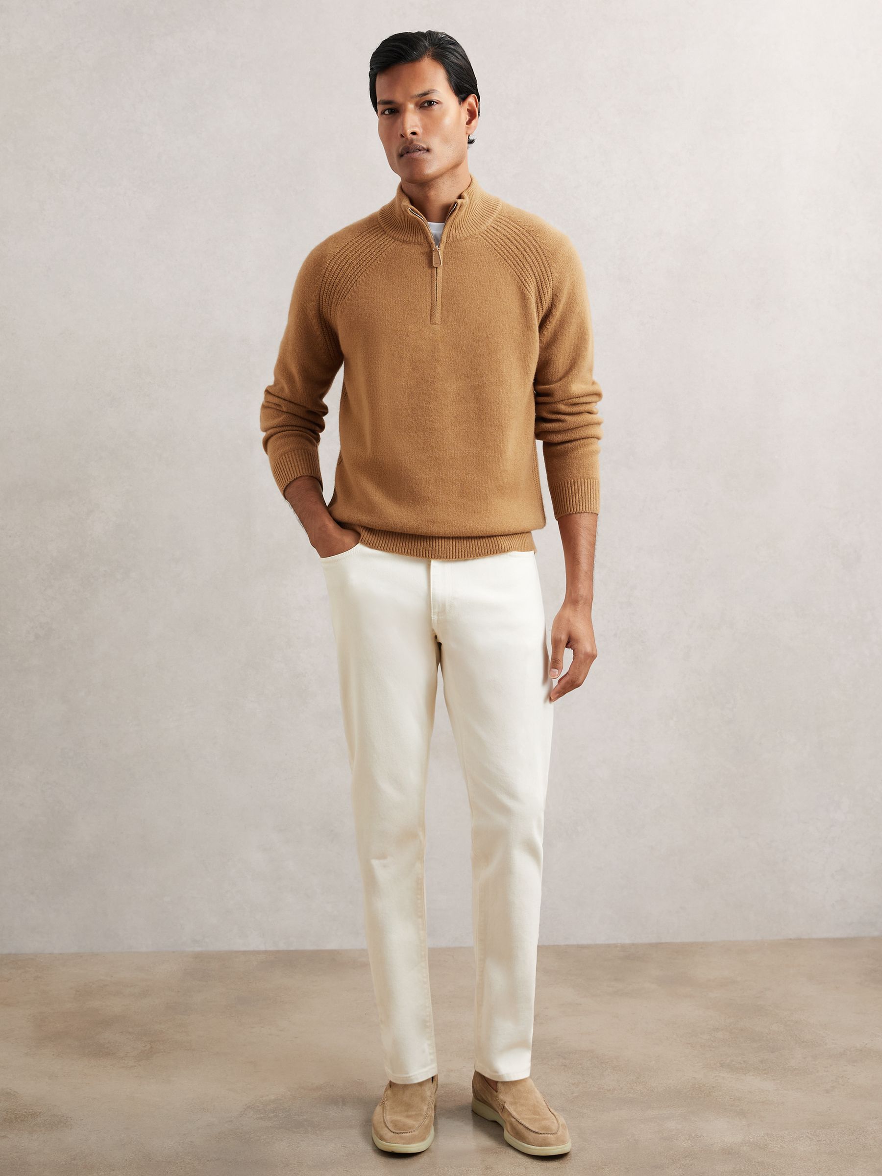Wool And Cashmere Half-Zip Jumper in Camel - Image 4 of 6