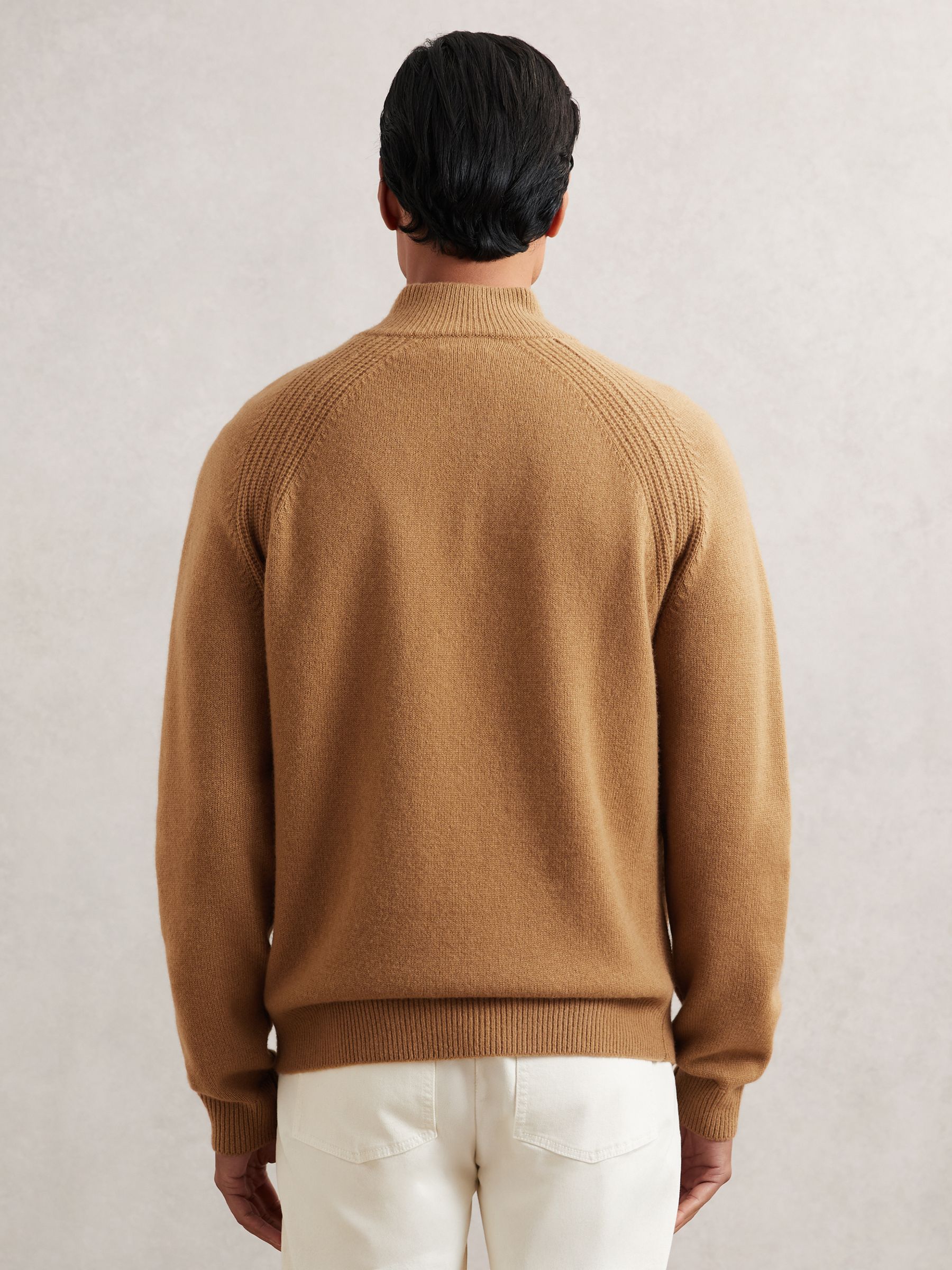 Wool And Cashmere Half-Zip Jumper in Camel - Image 5 of 6