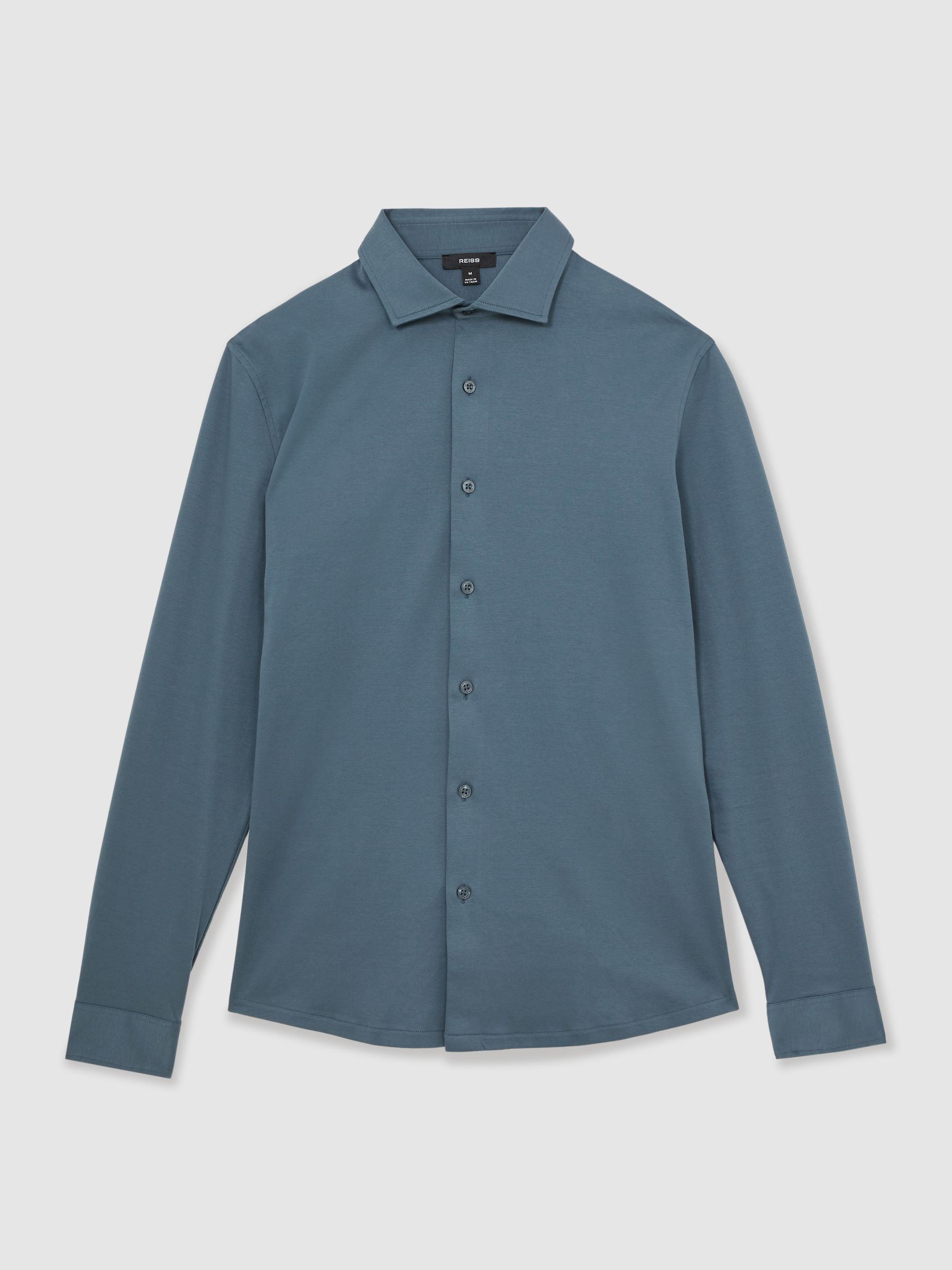 Air-Water Cotton Button-Through Shirt in Airforce Blue - Image 2 of 7