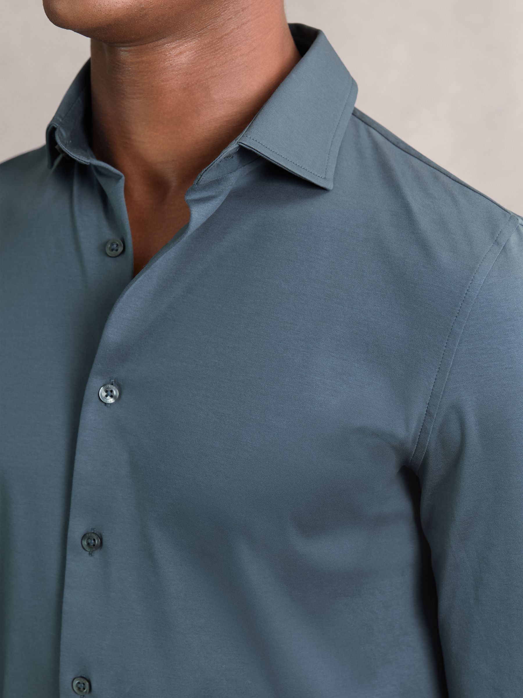 Air-Water Cotton Button-Through Shirt in Airforce Blue - Image 3 of 7