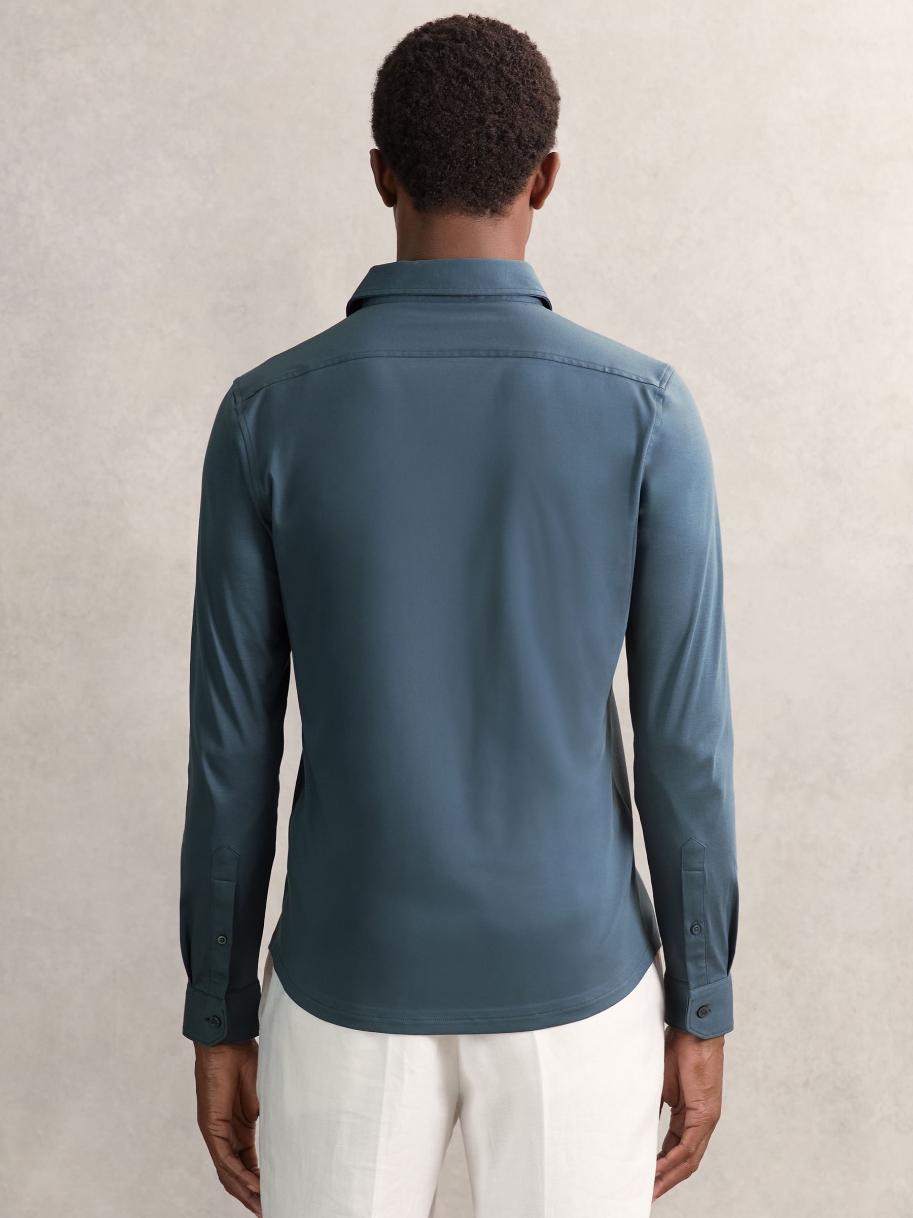 Air-Water Cotton Button-Through Shirt in Airforce Blue - Image 5 of 7