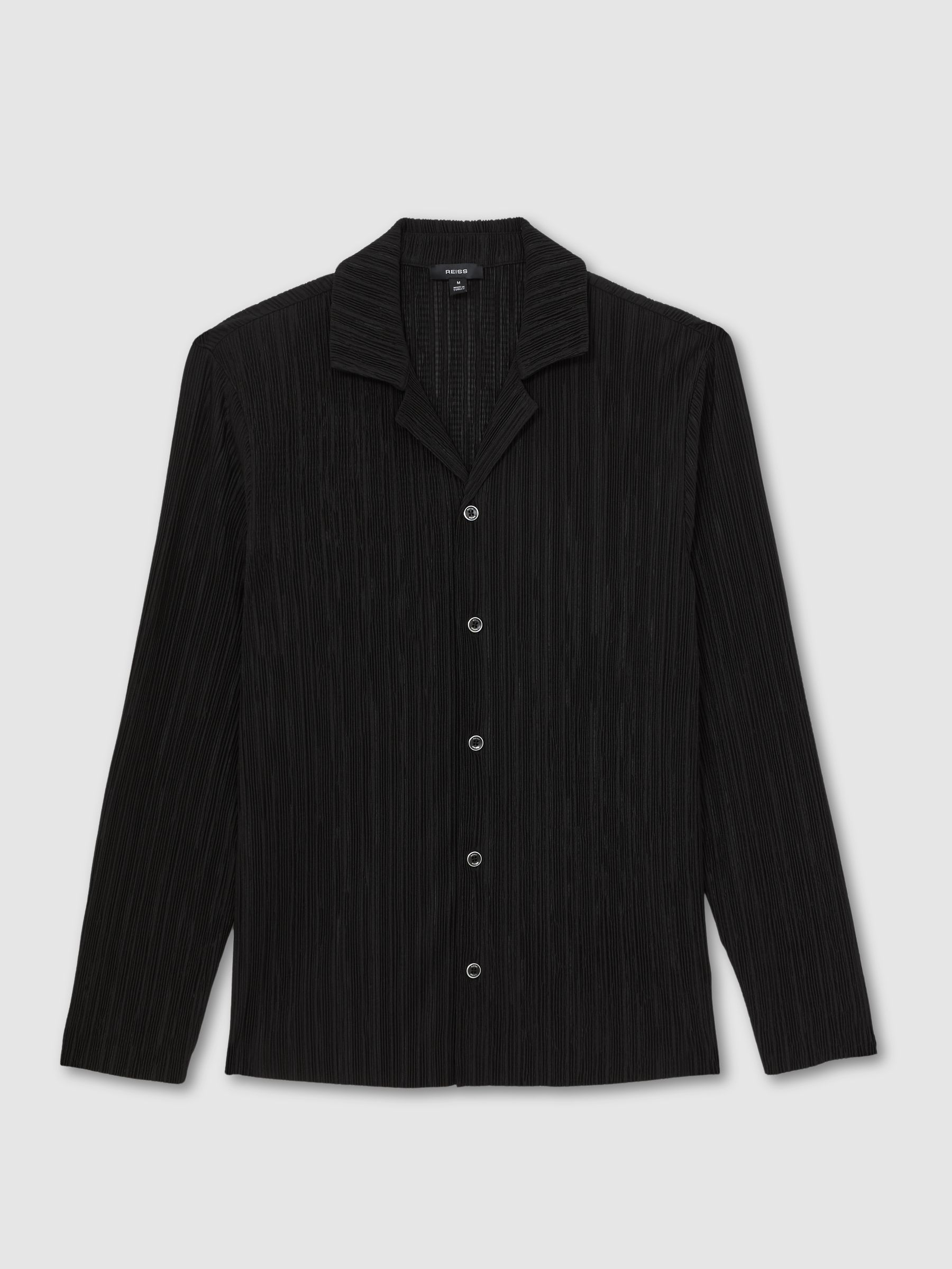 Plissé Cuban-Collar Long-Sleeve Shirt in Black - Image 2 of 6