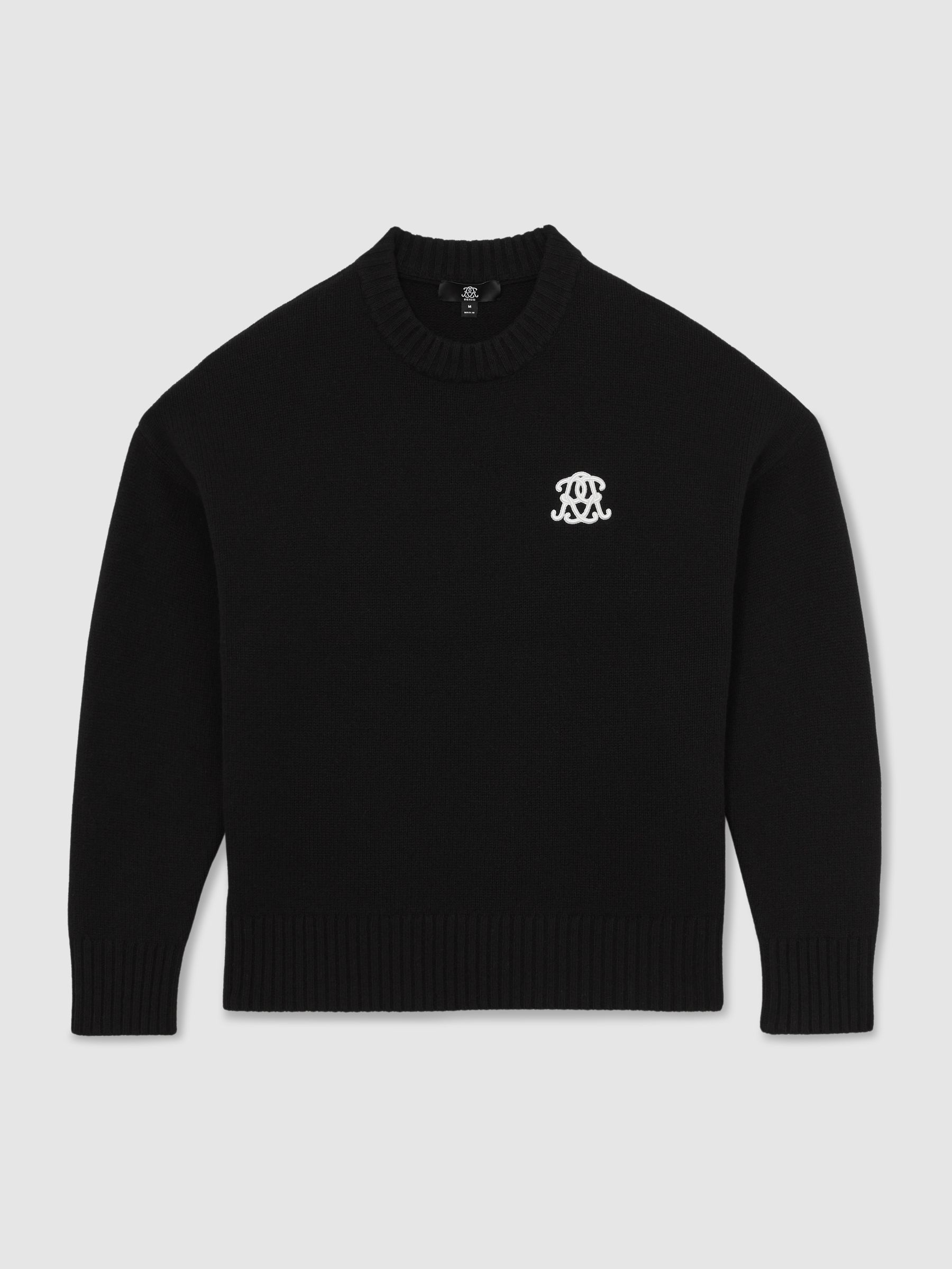 Monogram Embroidered Wool Jumper in Black - Image 2 of 7