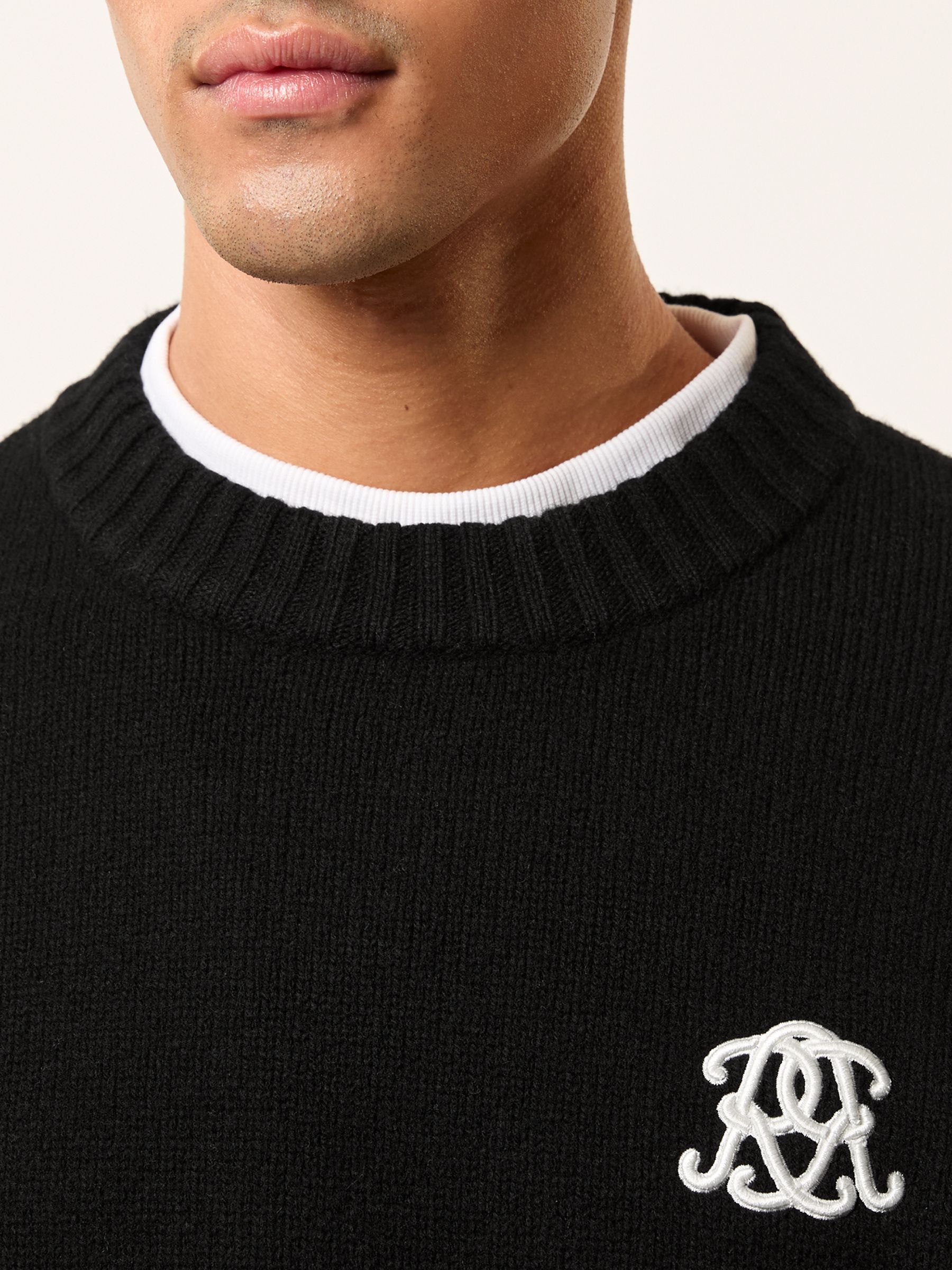 Monogram Embroidered Wool Jumper in Black - Image 5 of 7