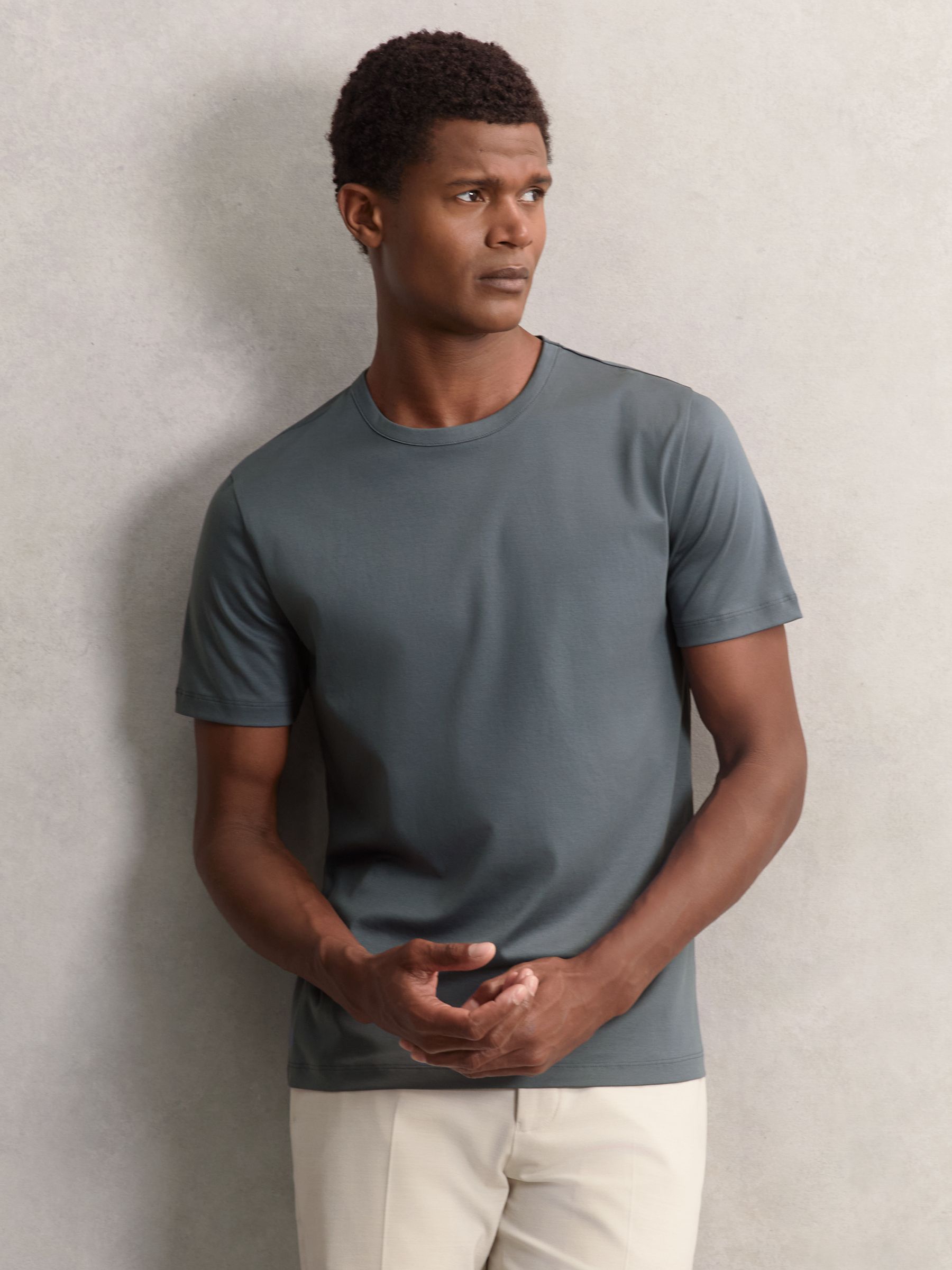 Airwater-Cotton Crew-Neck T-Shirt in Airforce Blue - Image 1 of 6