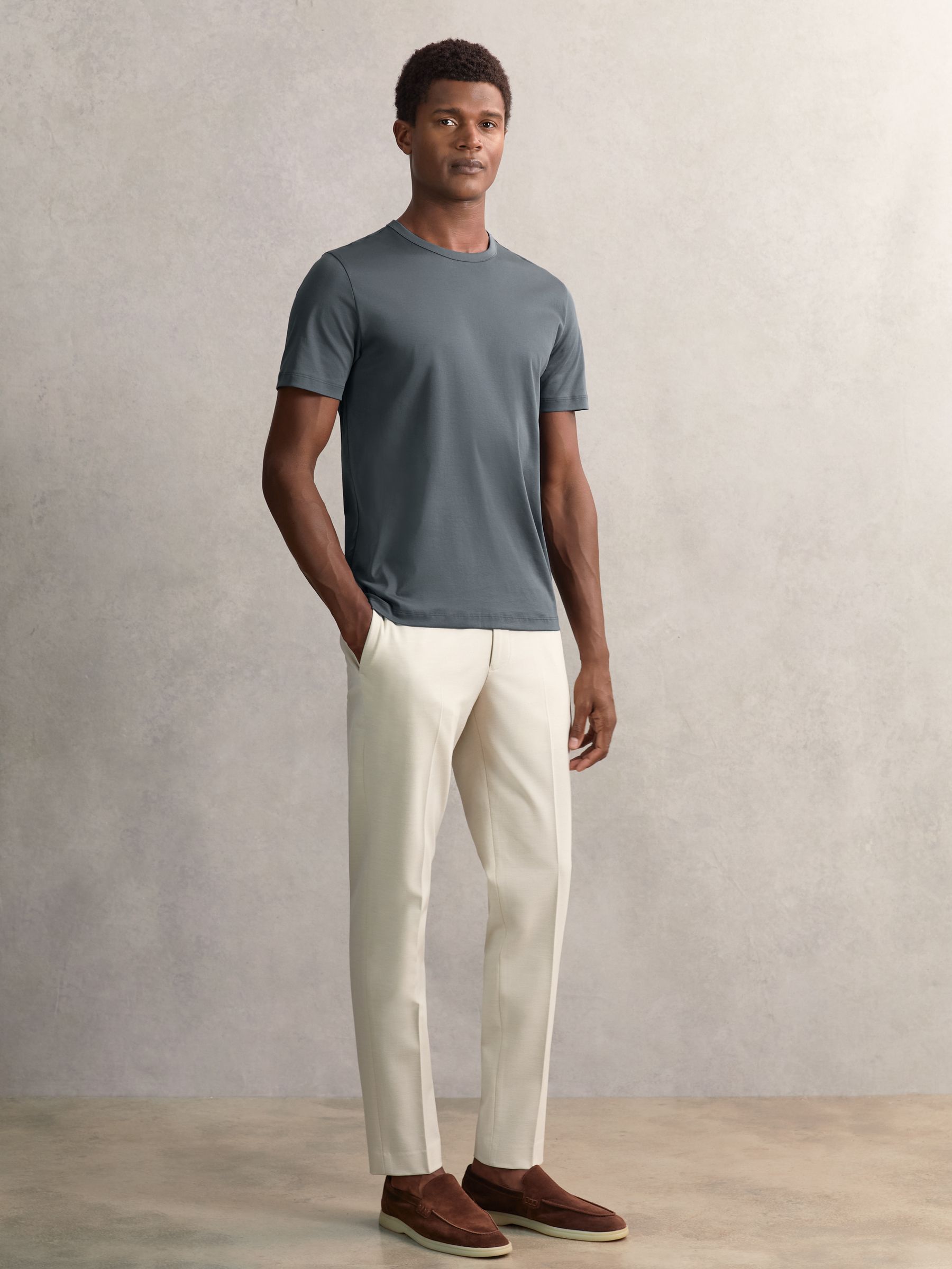 Airwater-Cotton Crew-Neck T-Shirt in Airforce Blue - Image 4 of 6