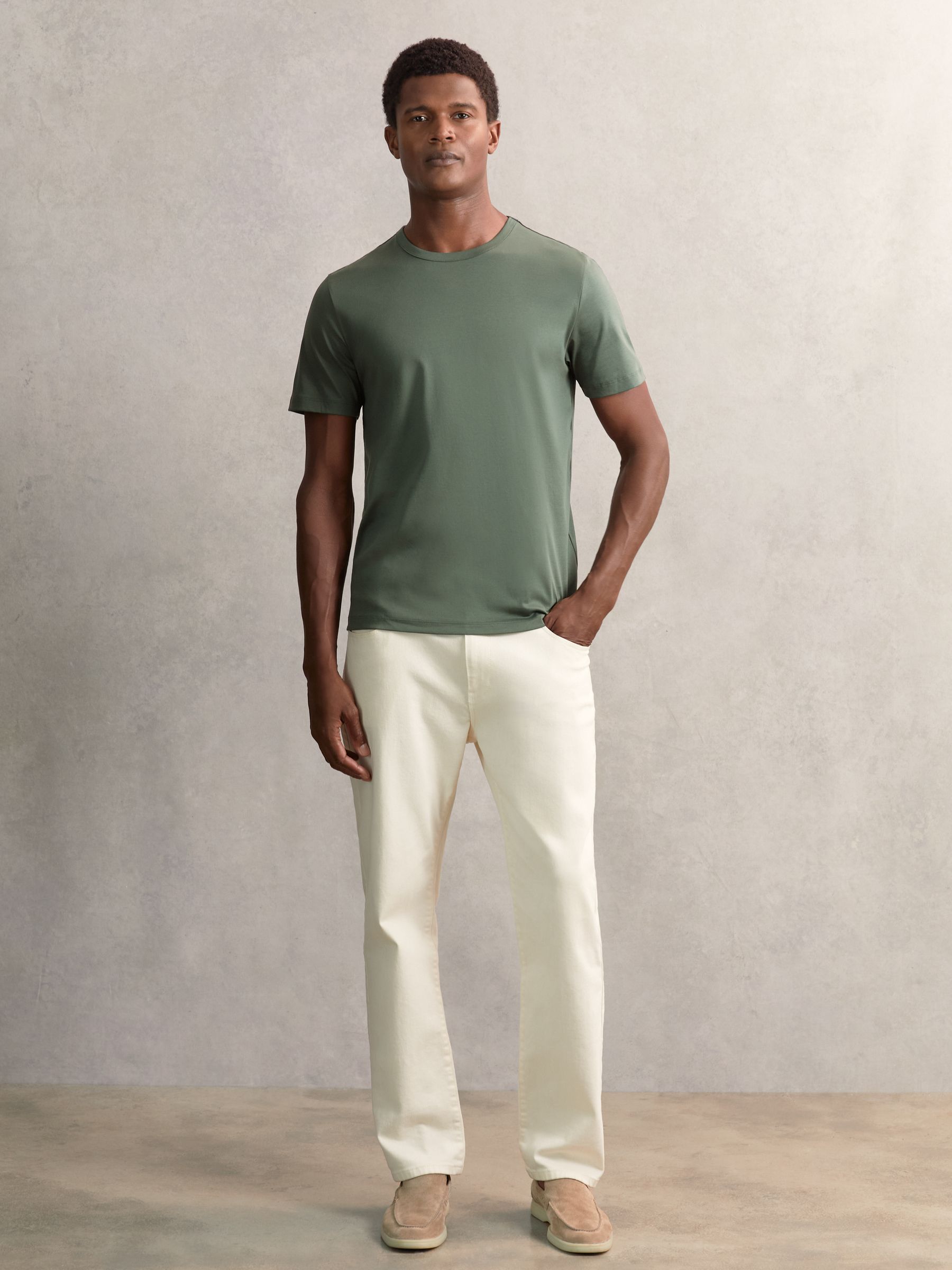 Airwater-Cotton Crew-Neck T-Shirt in Kale Green - Image 3 of 6
