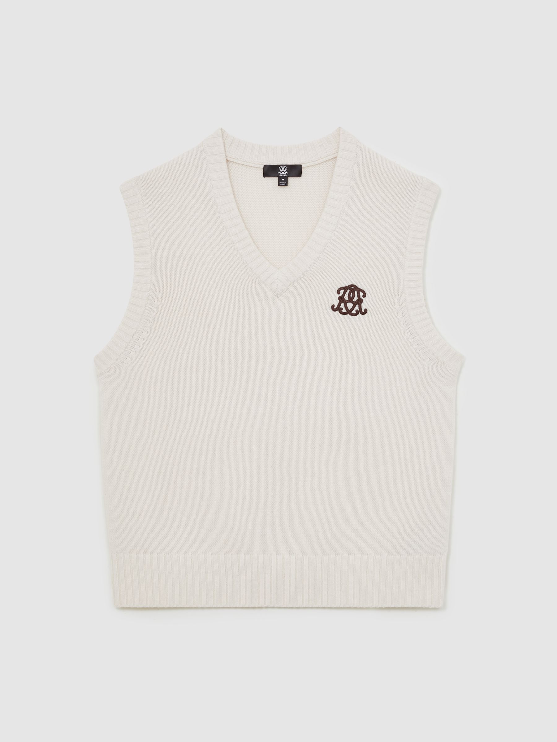 Monogram Embroidered Wool Knit Vest in Off White - Image 2 of 6
