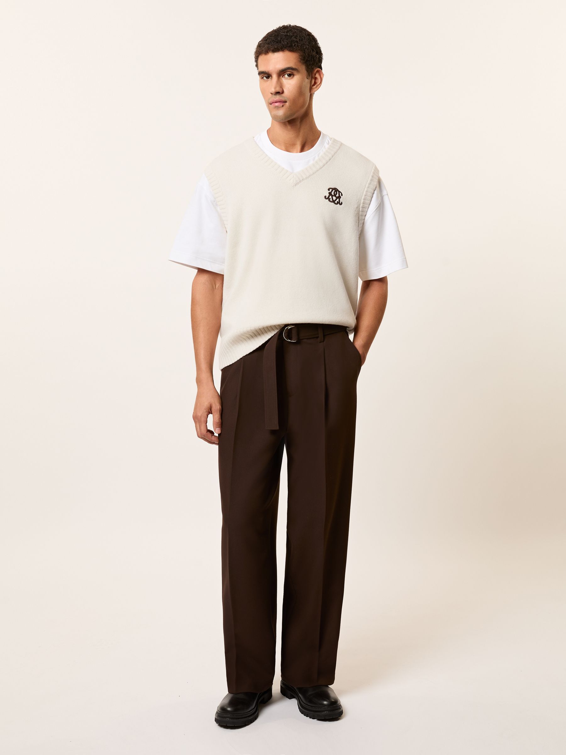 Monogram Embroidered Wool Knit Vest in Off White - Image 3 of 6