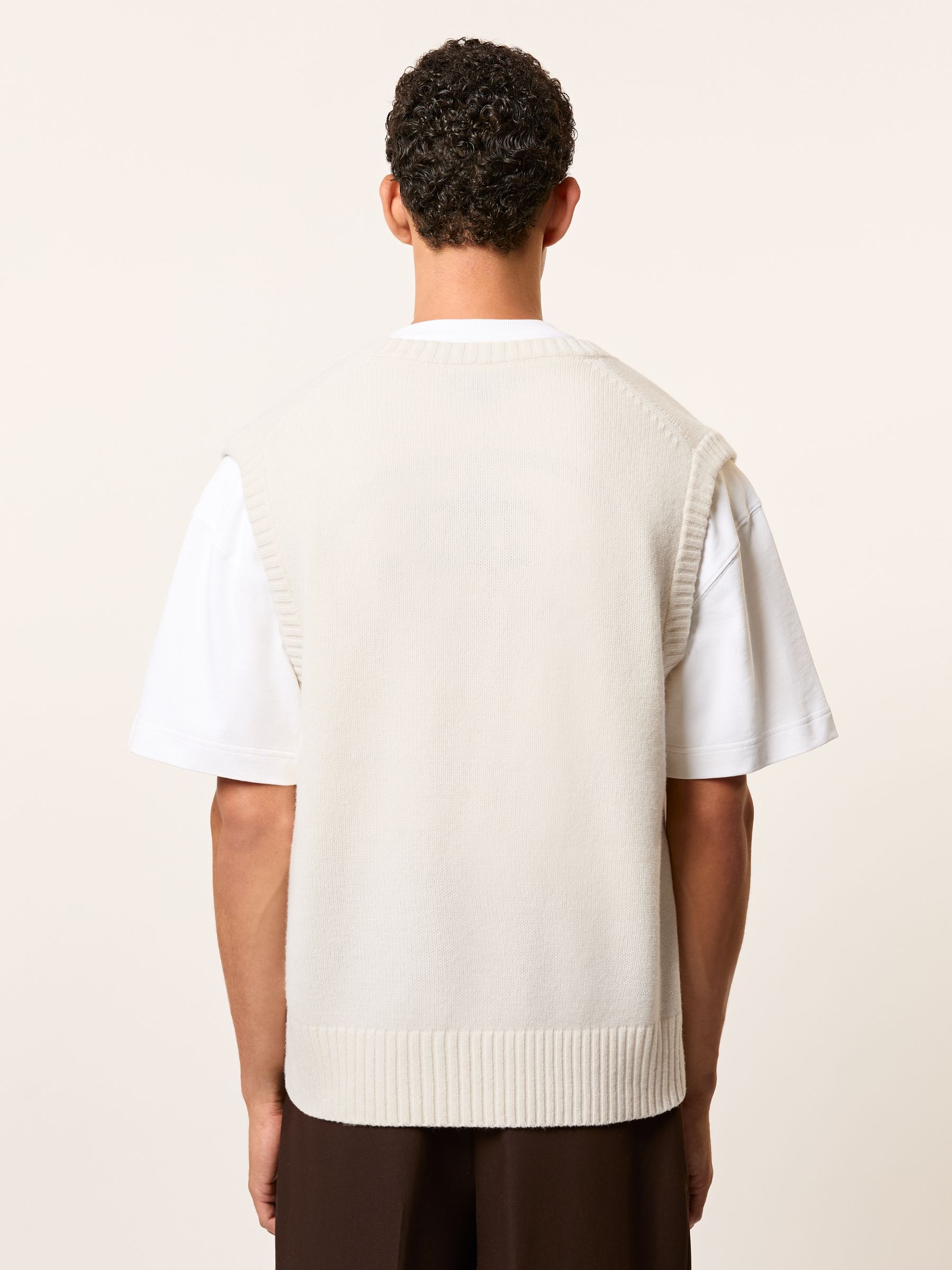 Monogram Embroidered Wool Knit Vest in Off White - Image 5 of 6