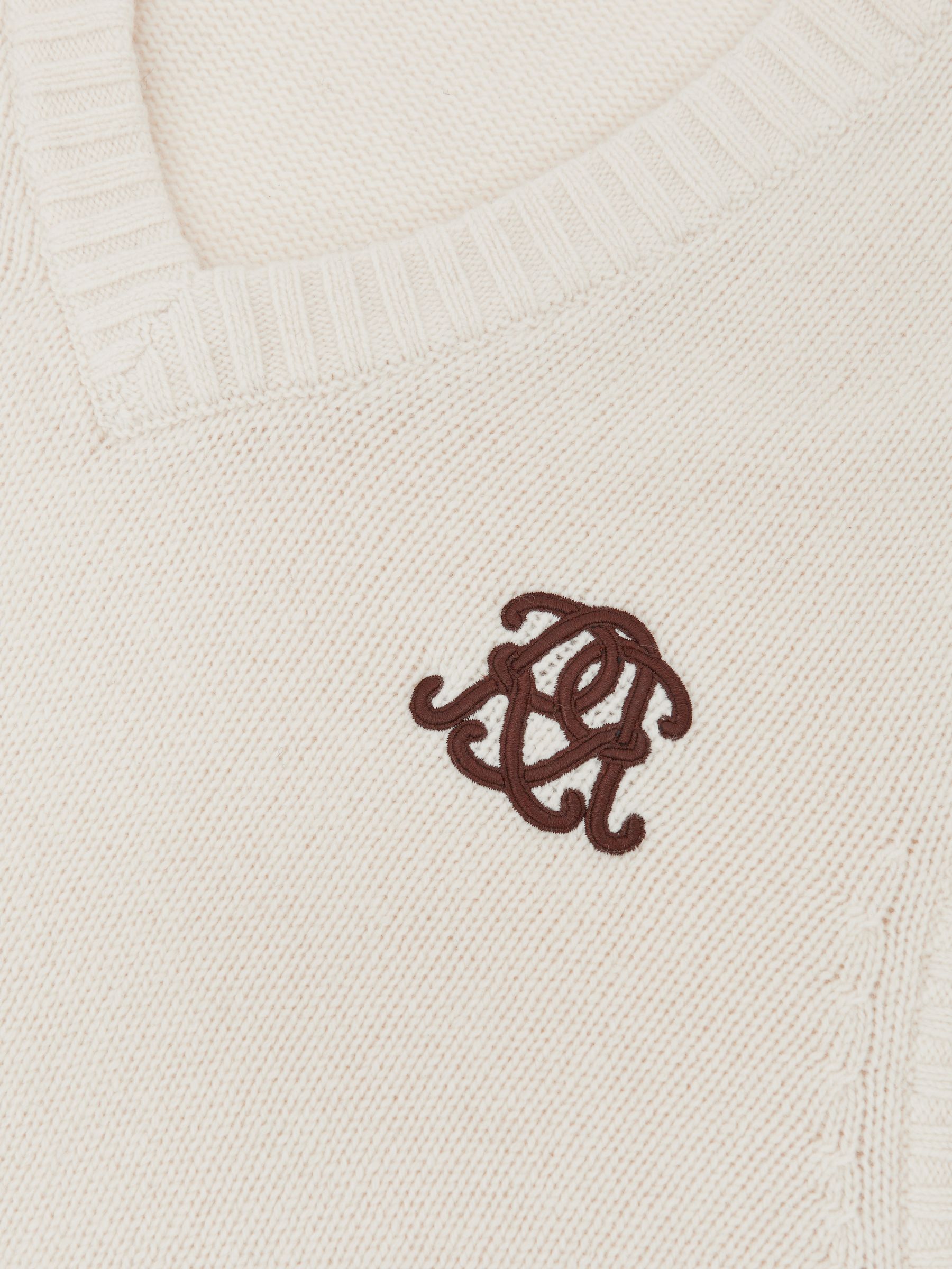 Monogram Embroidered Wool Knit Vest in Off White - Image 6 of 6