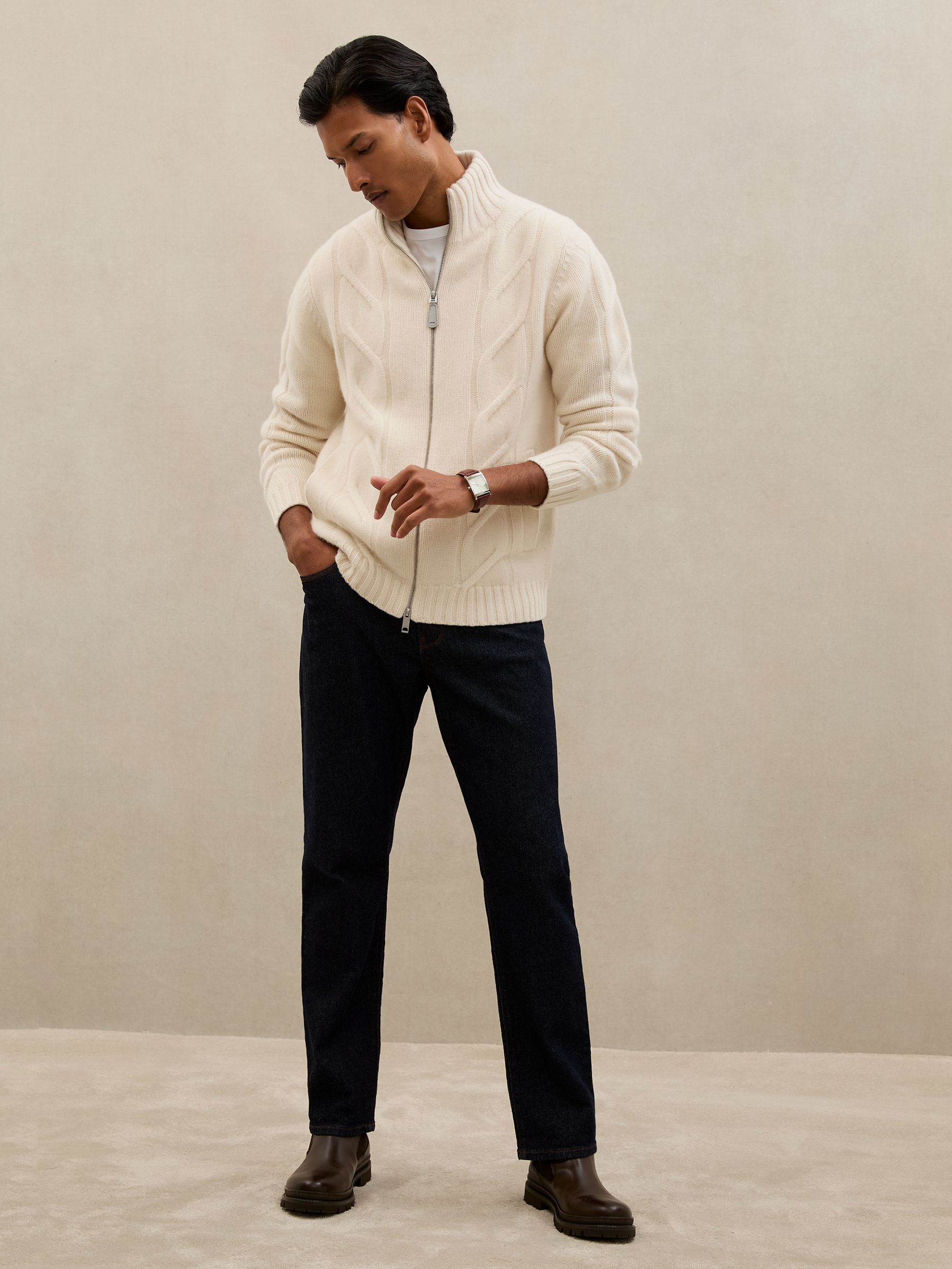 Atelier 100% Cashmere Cable Cardigan in Ivory White - image 3