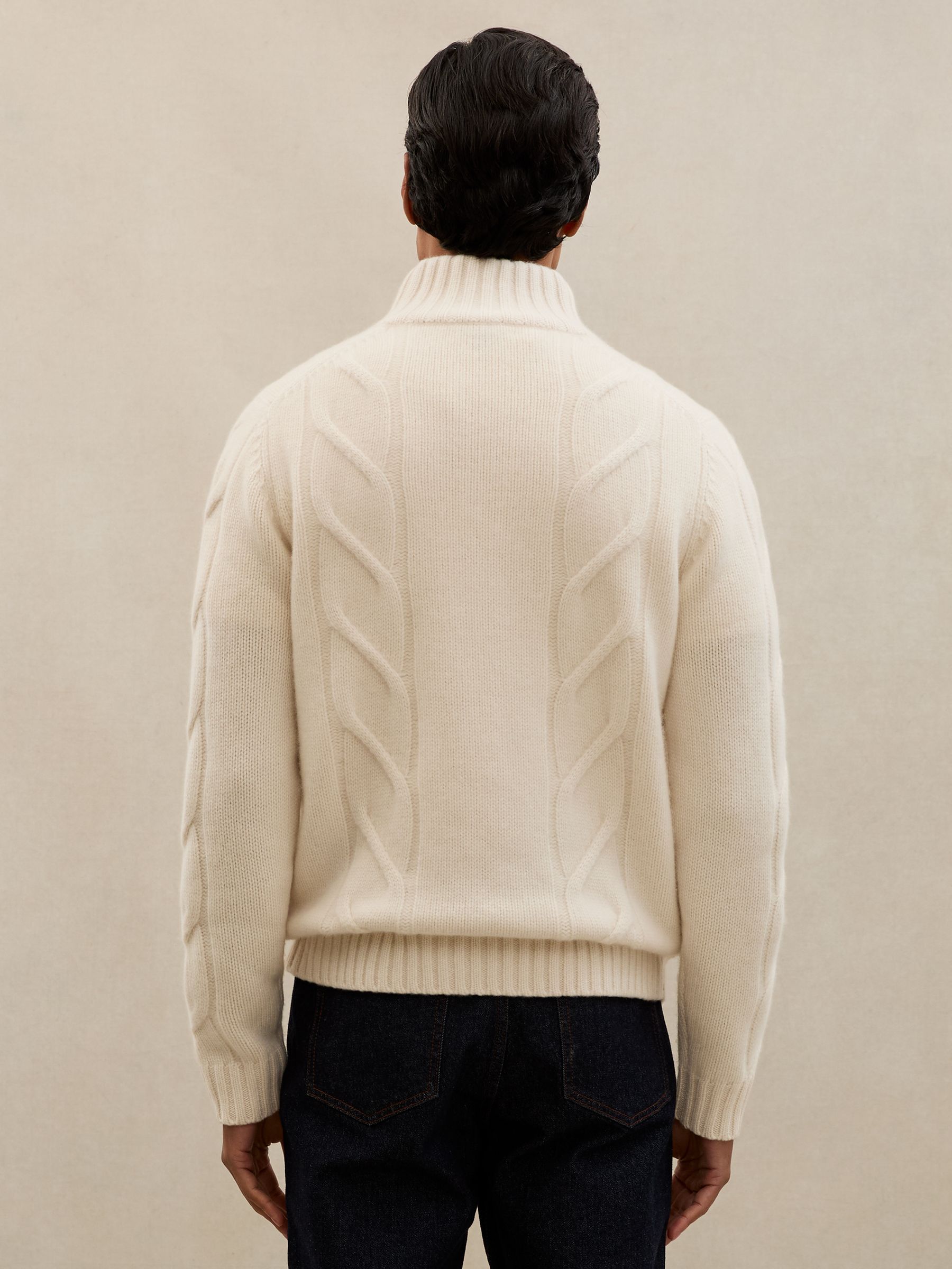 Atelier 100% Cashmere Cable Cardigan in Ivory White - image 4