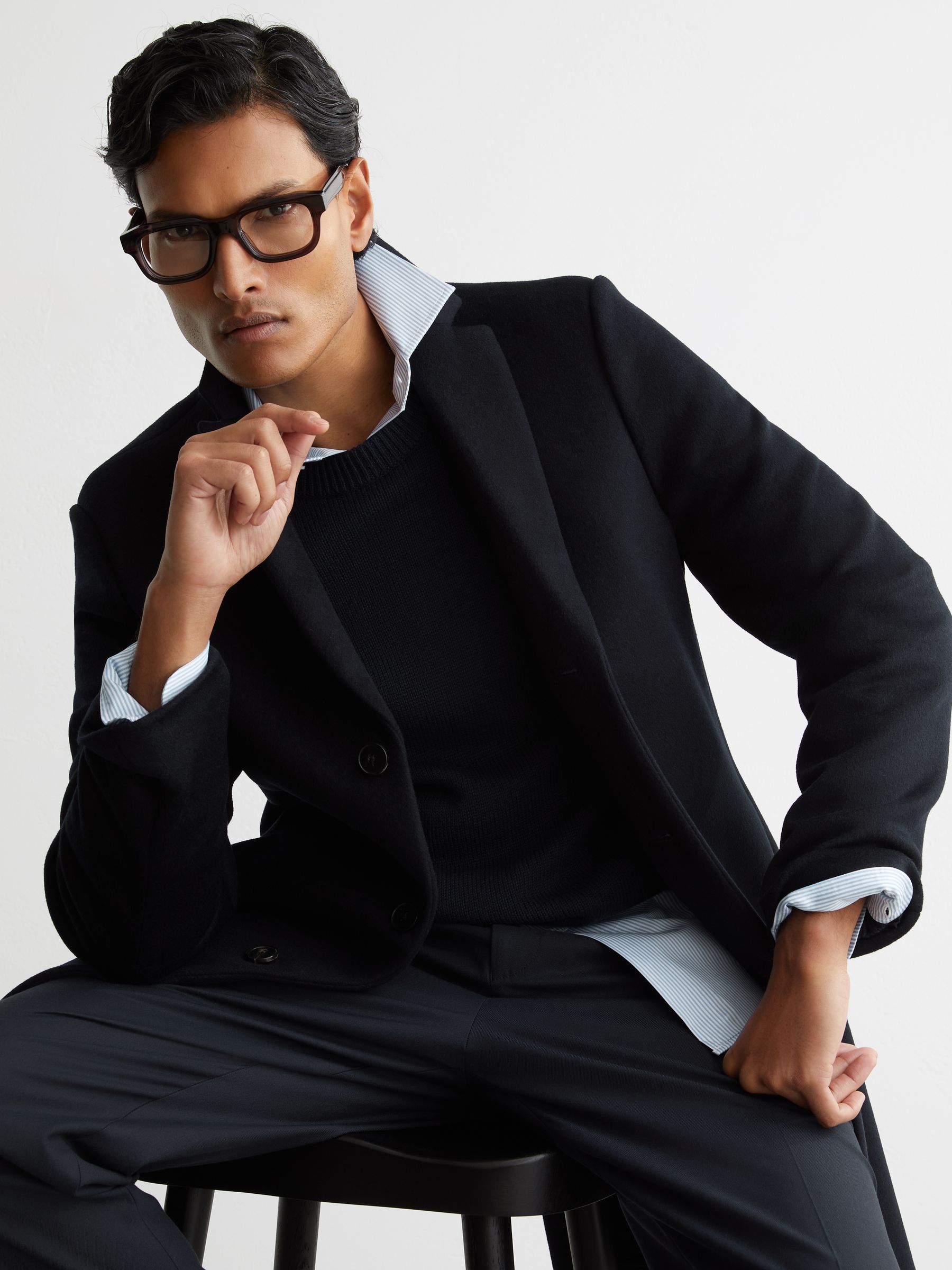 Reiss Wool-Blend Single-Breasted Overcoat in Navy | REISS