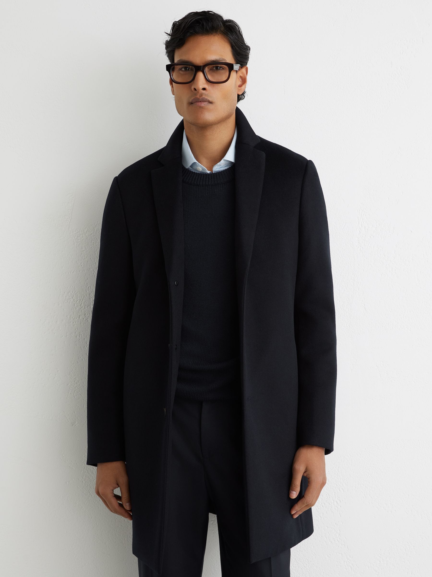 Wool-Blend Single-Breasted Overcoat in Navy - Image 7 of 8