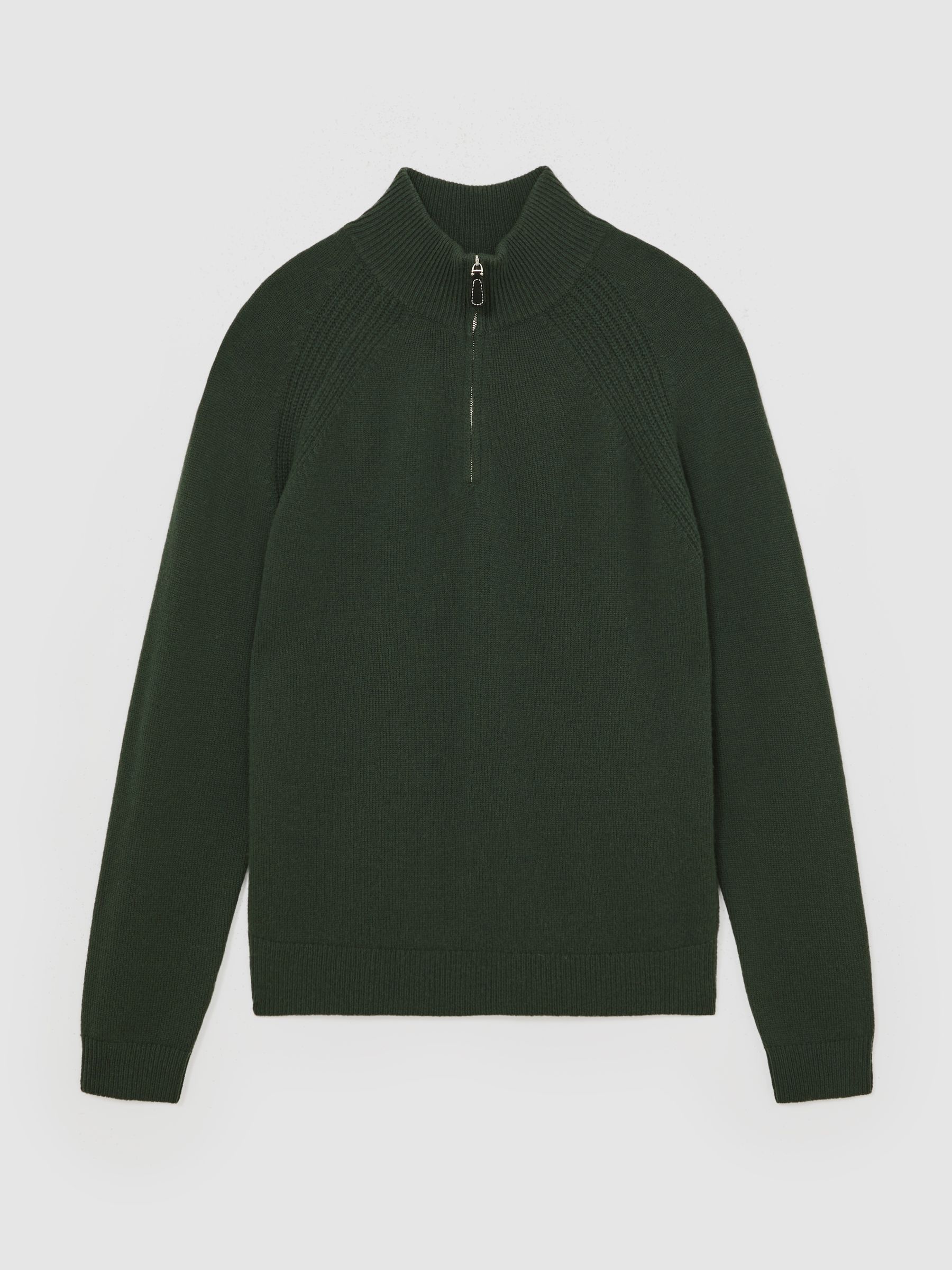 Wool And Cashmere Half-Zip Jumper in Forest Green - Image 2 of 7
