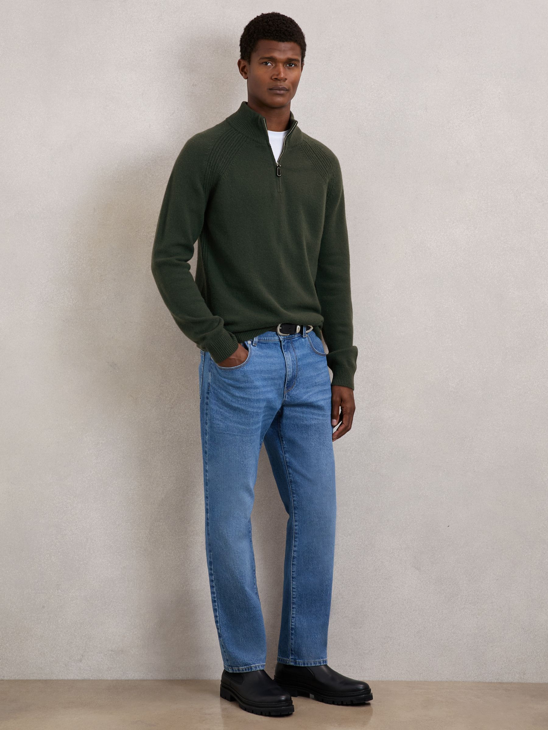 Wool And Cashmere Half-Zip Jumper in Forest Green - Image 3 of 7